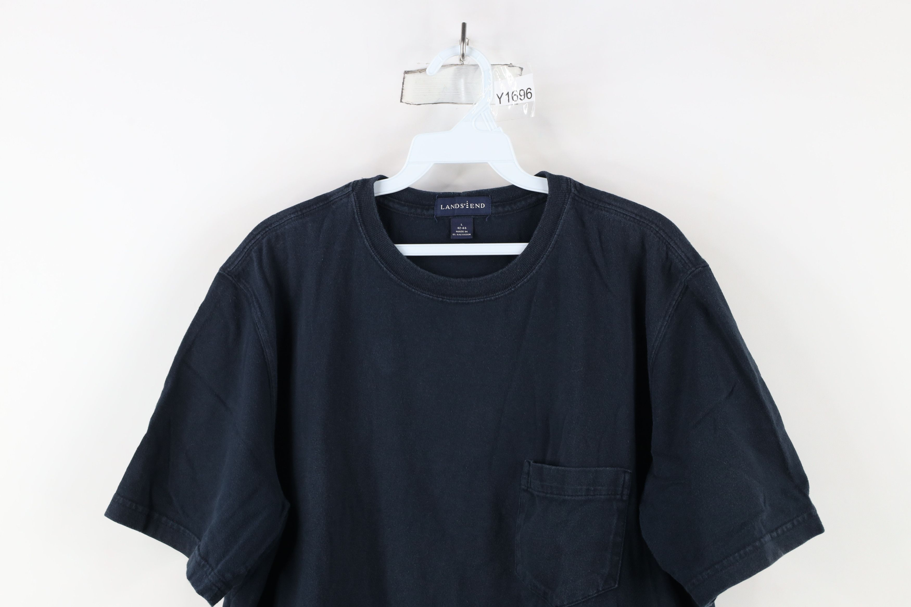 Lands' End × Vintage Vintage 90s Lands End Blank Cotton Pocket T-Shirt Navy Blue Size US L / EU 52-54 / 3 - 2 Thumbnail