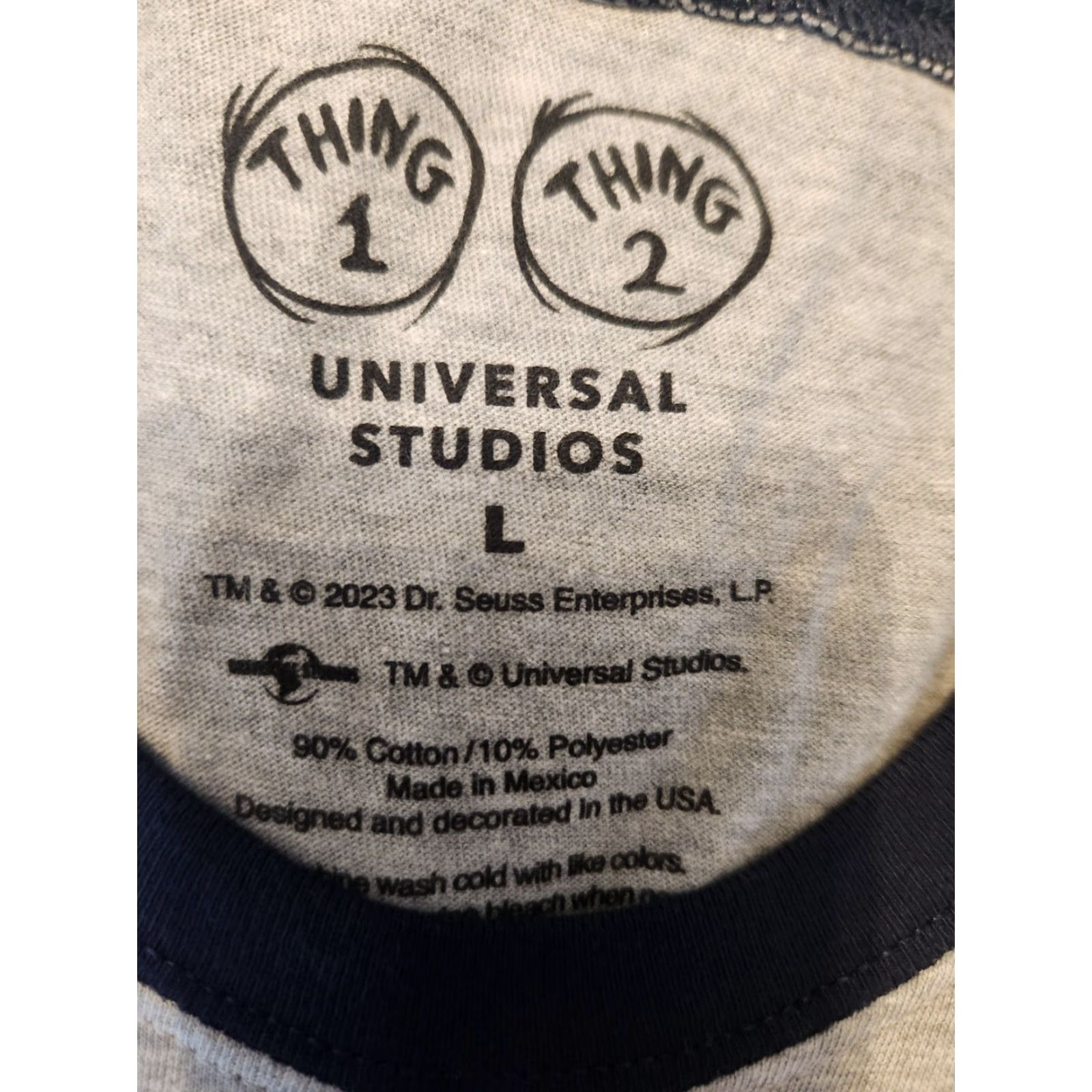 Vintage NWT Universal Studios Cat In The Hat Father Of All Things Ringer Tee Large Gray Cotton Blend Graphic Print Short Sleeve Men T-Shirt Retro / Mens Size ONE SIZE - 2 Thumbnail