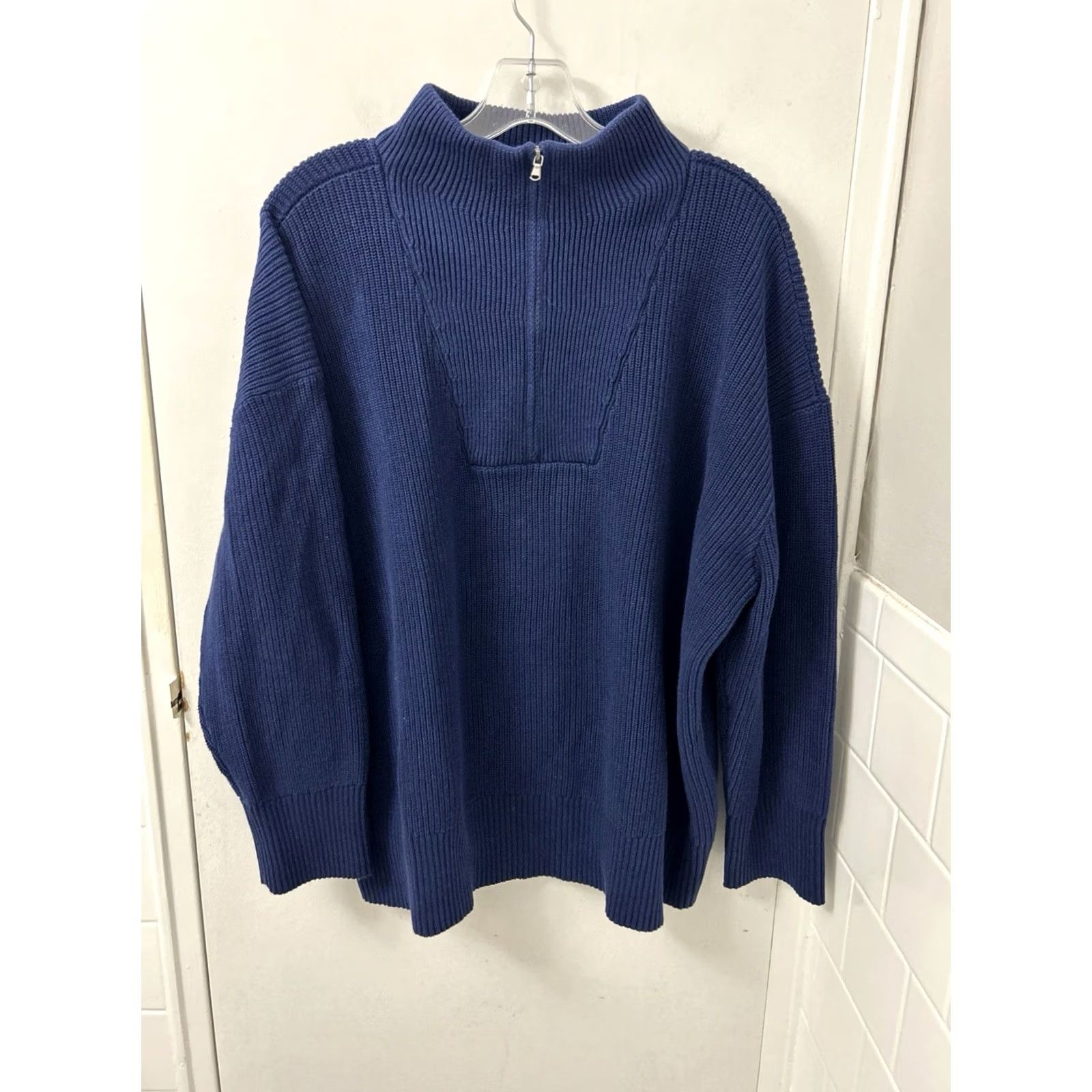 Lands' End Lands End Drifter Sweater Womens 2X Navy Blue Cotton Ribbed 1/4 Zip Pullover NWT Size XXL / US 16-18 / IT 52-54 - 5 Thumbnail