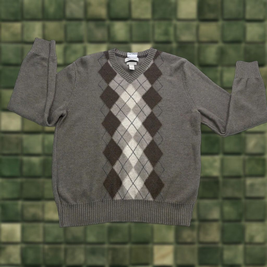 Banana Republic VINTAGE Banana Republic Luxury Blend Cashmere Angora Cotton Blend Argyle Sweater M Beige Pullover Knit V-Neck Long Sleeve Mens RAGGED? Size US M / EU 48-50 / 2 - 1 Thumbnail