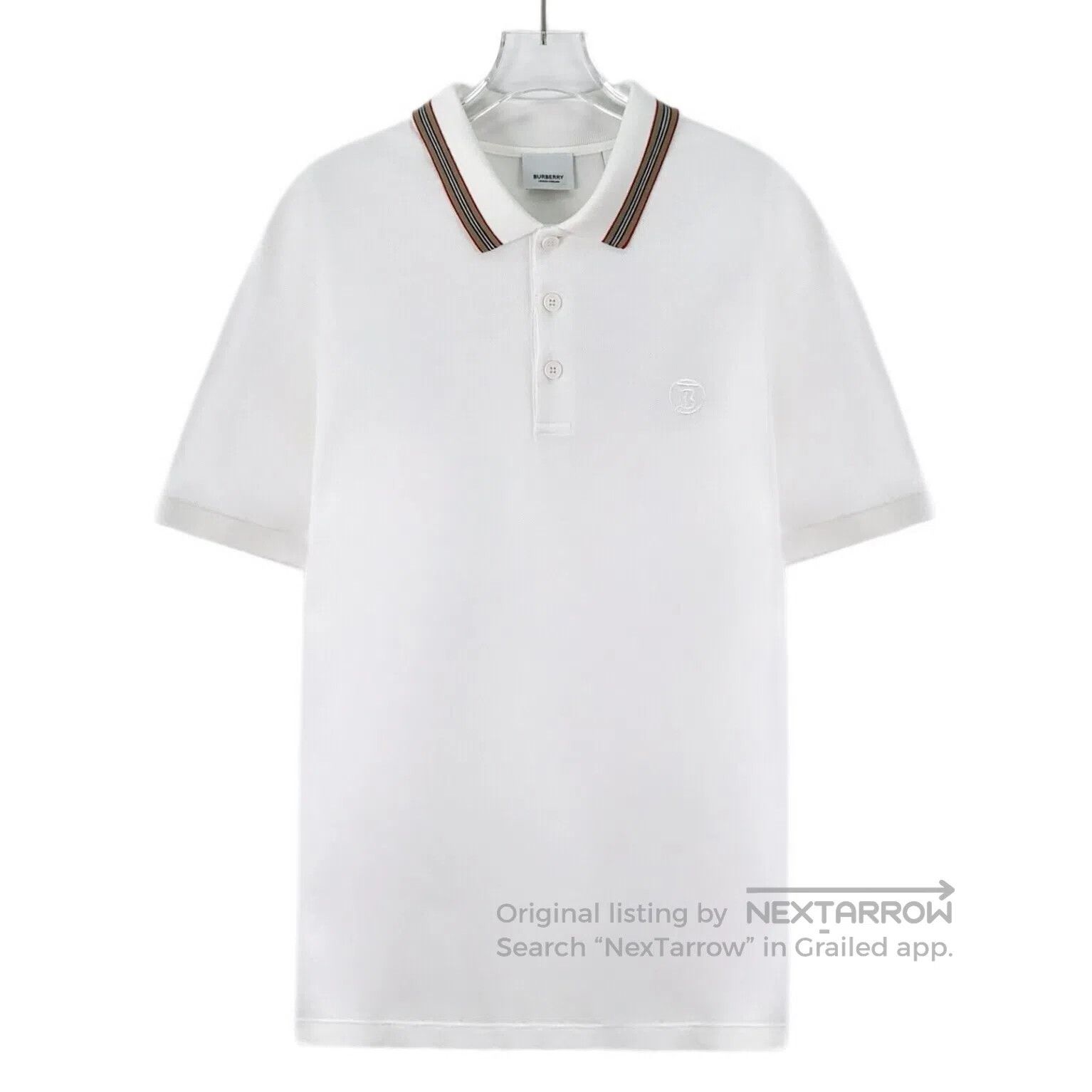 Burberry Burberry White Logo Embroidered Cotton Collared Short Slee Size US XL / EU 56 / 4 - 1 Thumbnail