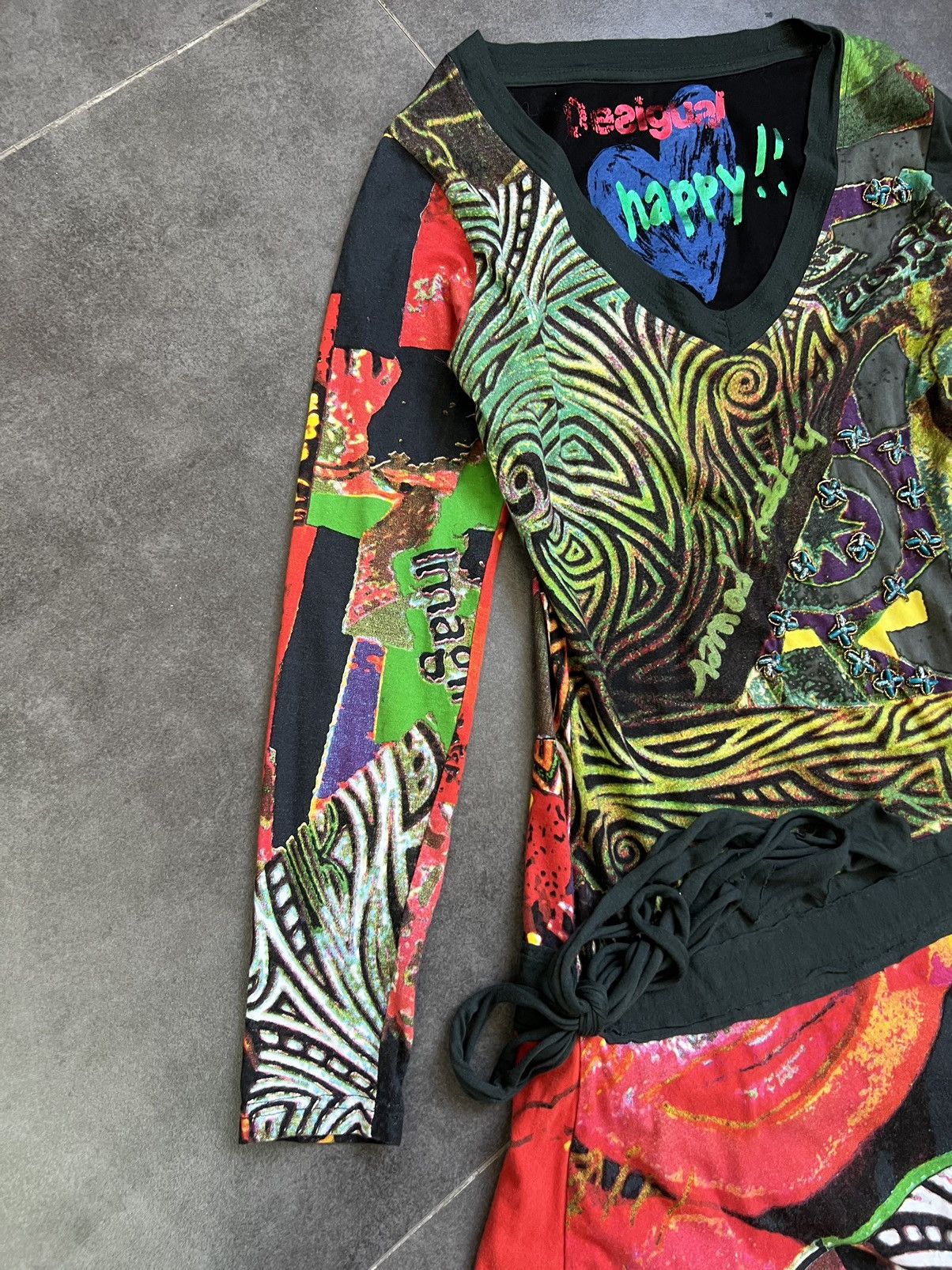 Desigual × Jean Paul Gaultier × Vintage JPG STYLE Desigual Y2K Psychedelic Green Sleeveless Dress Size M / US 6-8 / IT 42-44 - 7 Thumbnail