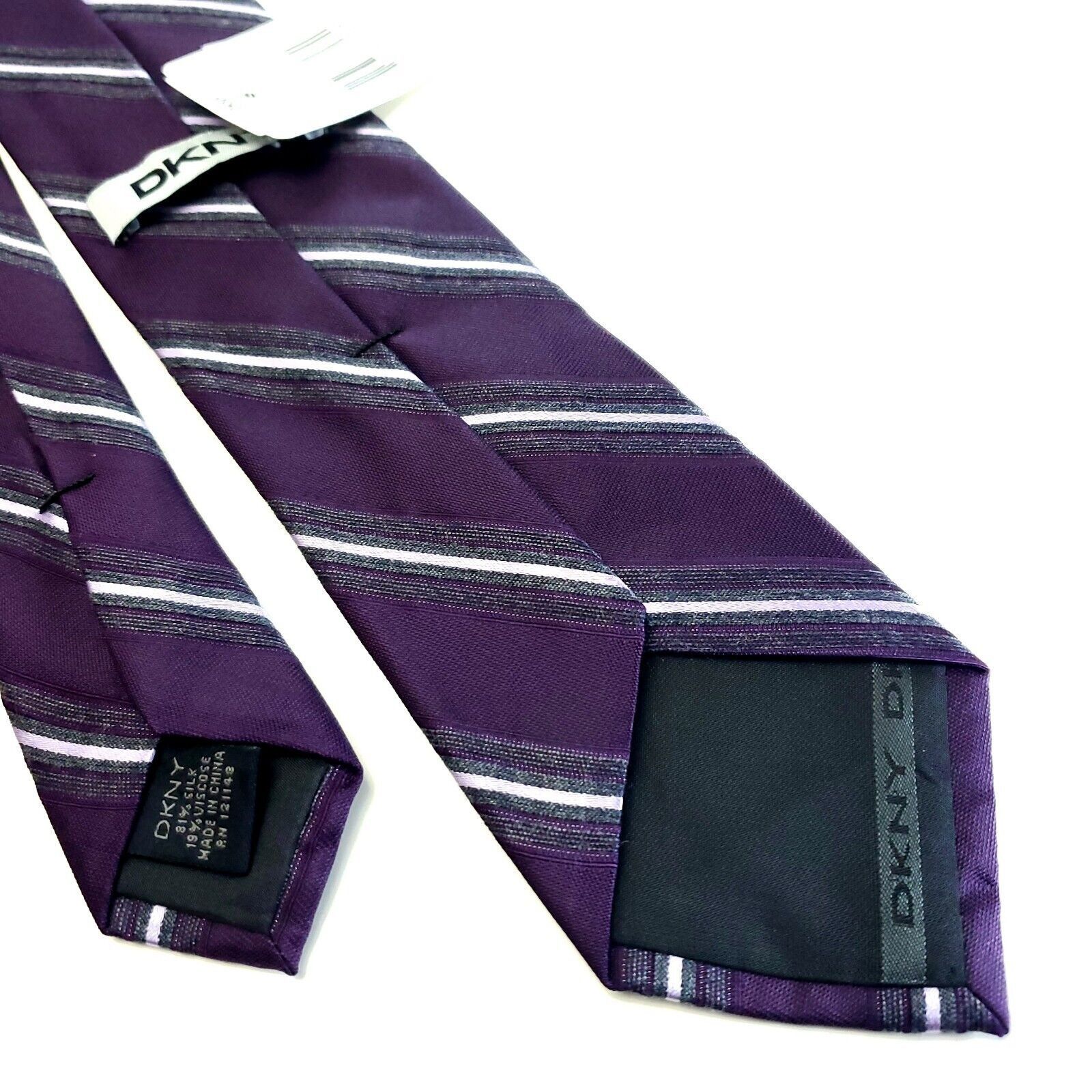 DKNY NEW DKNY Purple Striped Woven Skinny Silk Tie Size ONE SIZE - 6 Thumbnail