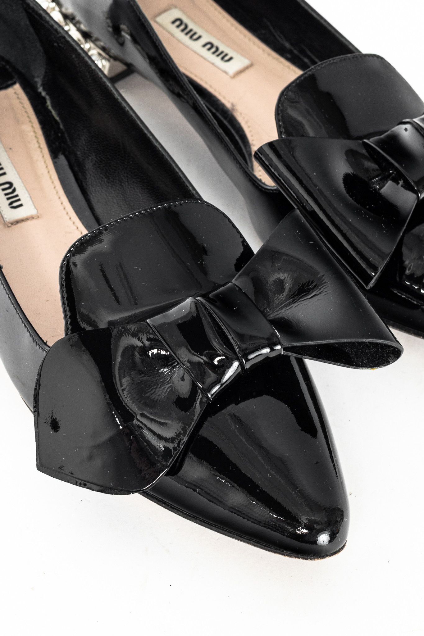 Miu Miu Miu Miu Black Patent Jewel-Heel Bow Pointed-Toe Flats Size US 6.5 / IT 36.5 - 8 Thumbnail