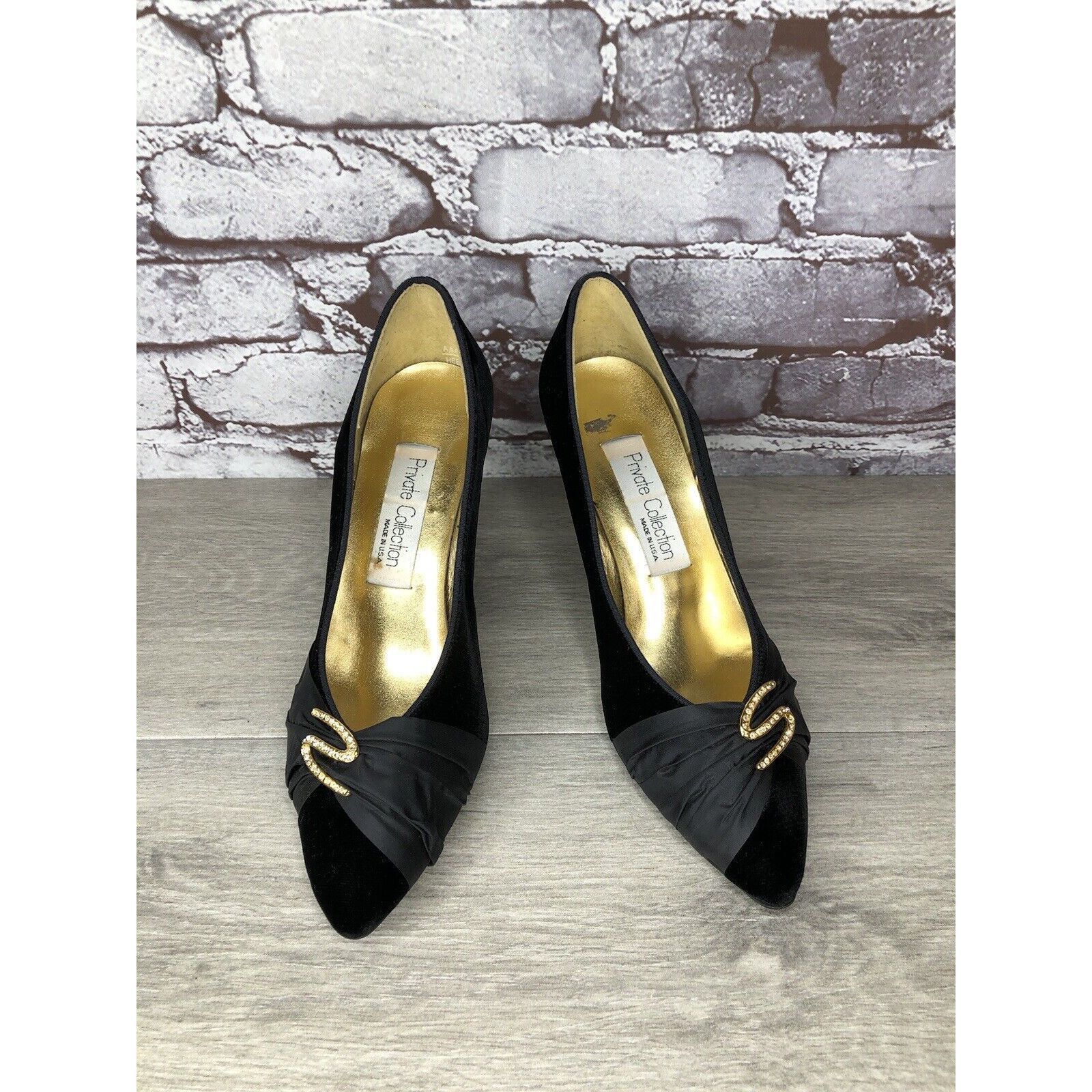 Other Private Collection Black Suede Rhinestone Pointed Toe Pumps Size US 9.5 / IT 39.5 - 12 Thumbnail