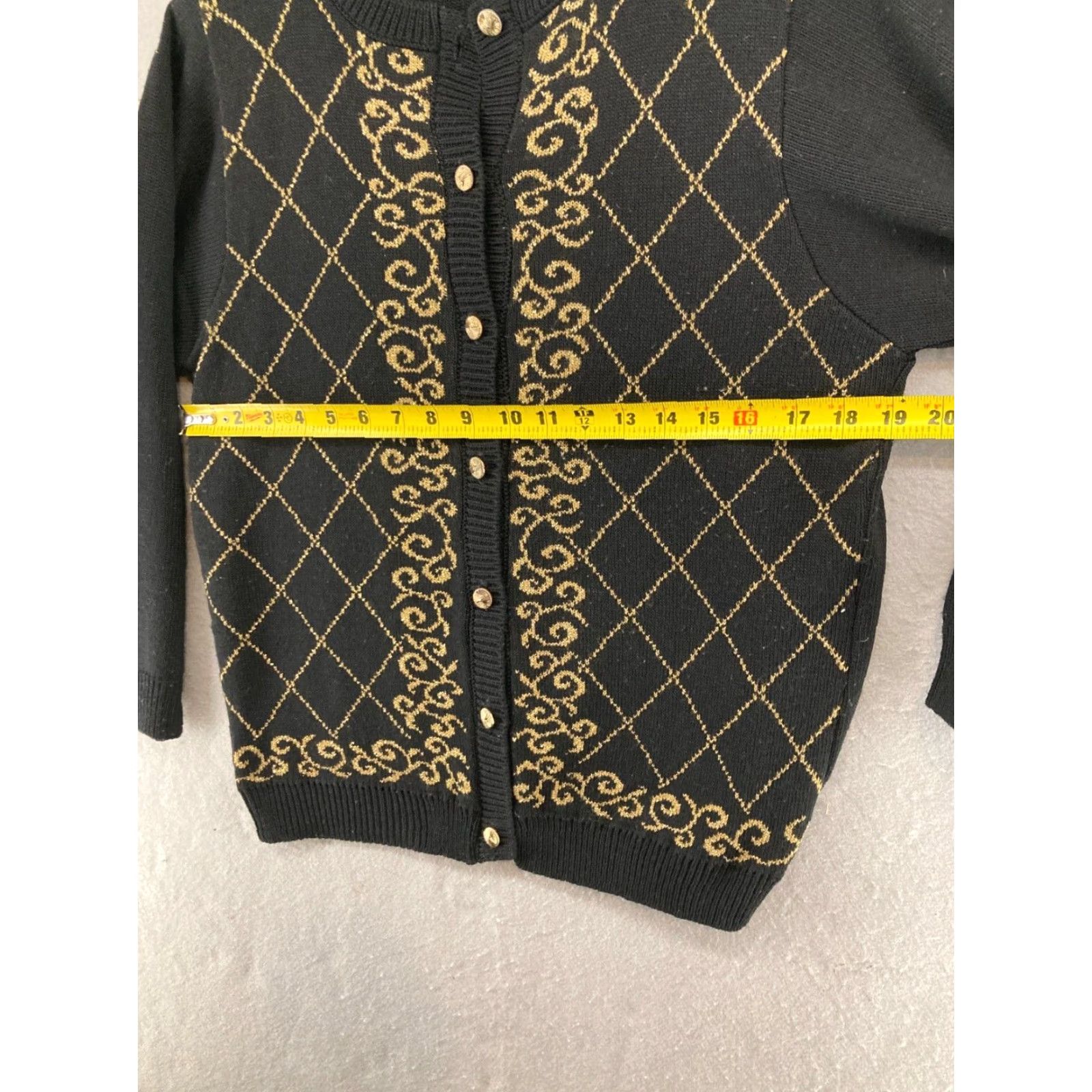 Vintage VINTAGE Alfred Dunner Sweater Cardigan Women S US Made Black Geometric Knit Button Vintage USA 50s-60s Mens? Size S / US 4 / IT 40 - 2 Thumbnail