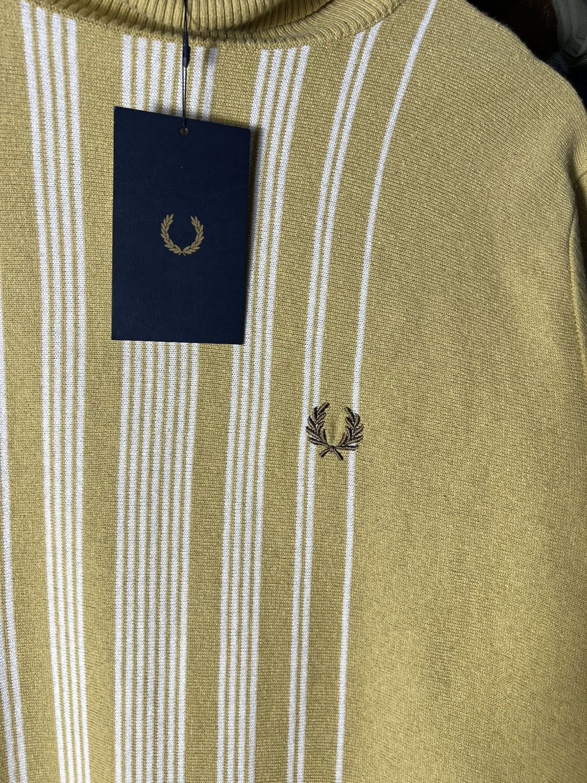 Fred Perry 🟡 Fred Perry Reissues Stripe Roll Neck Sweater 1964 Gold 🧶 Size US L / EU 52-54 / 3 - 12 Thumbnail