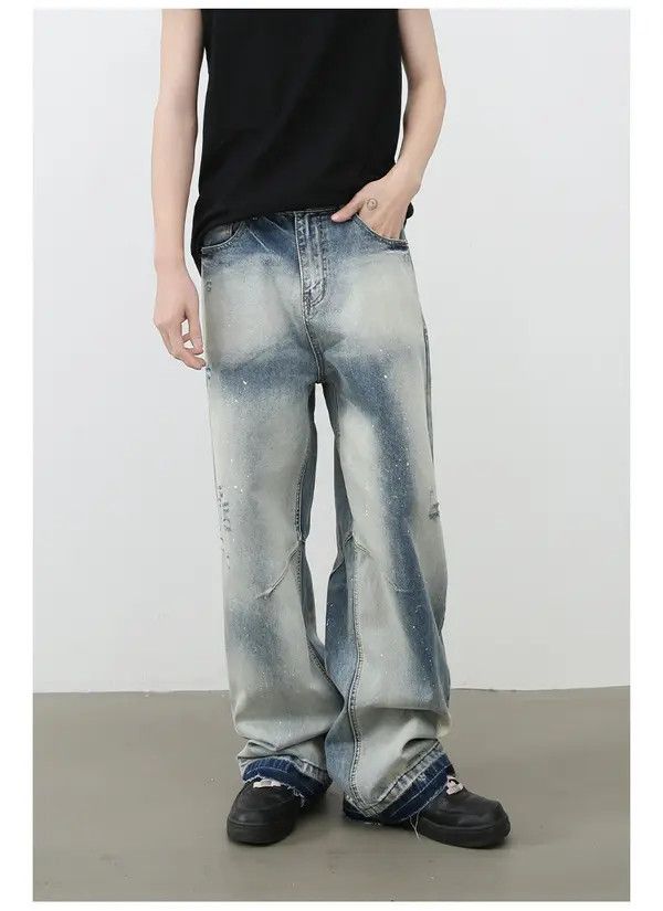VIBE American street trendy loose straight ripped raw-edge jeans Size US 32 / EU 48 - 2 Thumbnail