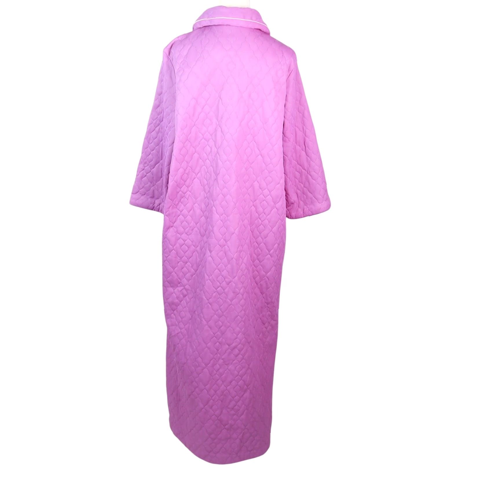 Vintage VINTAGE 60s Purple Quilted Nylon Long House Coat Robe Lace Trim Womens L Regular Size ONE SIZE - 4 Thumbnail