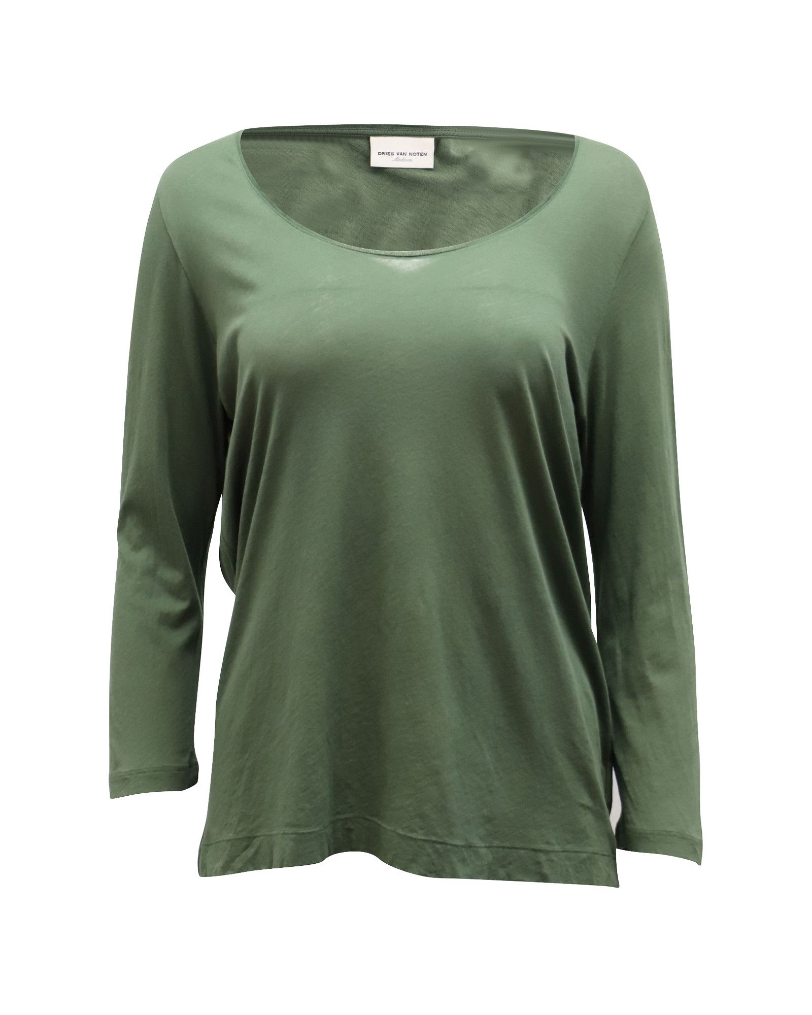 Dries Van Noten Dries Van Noten Long Sleeve Top in Green Cotton Size XS / US 0-2 / IT 36-38 - 1 Thumbnail