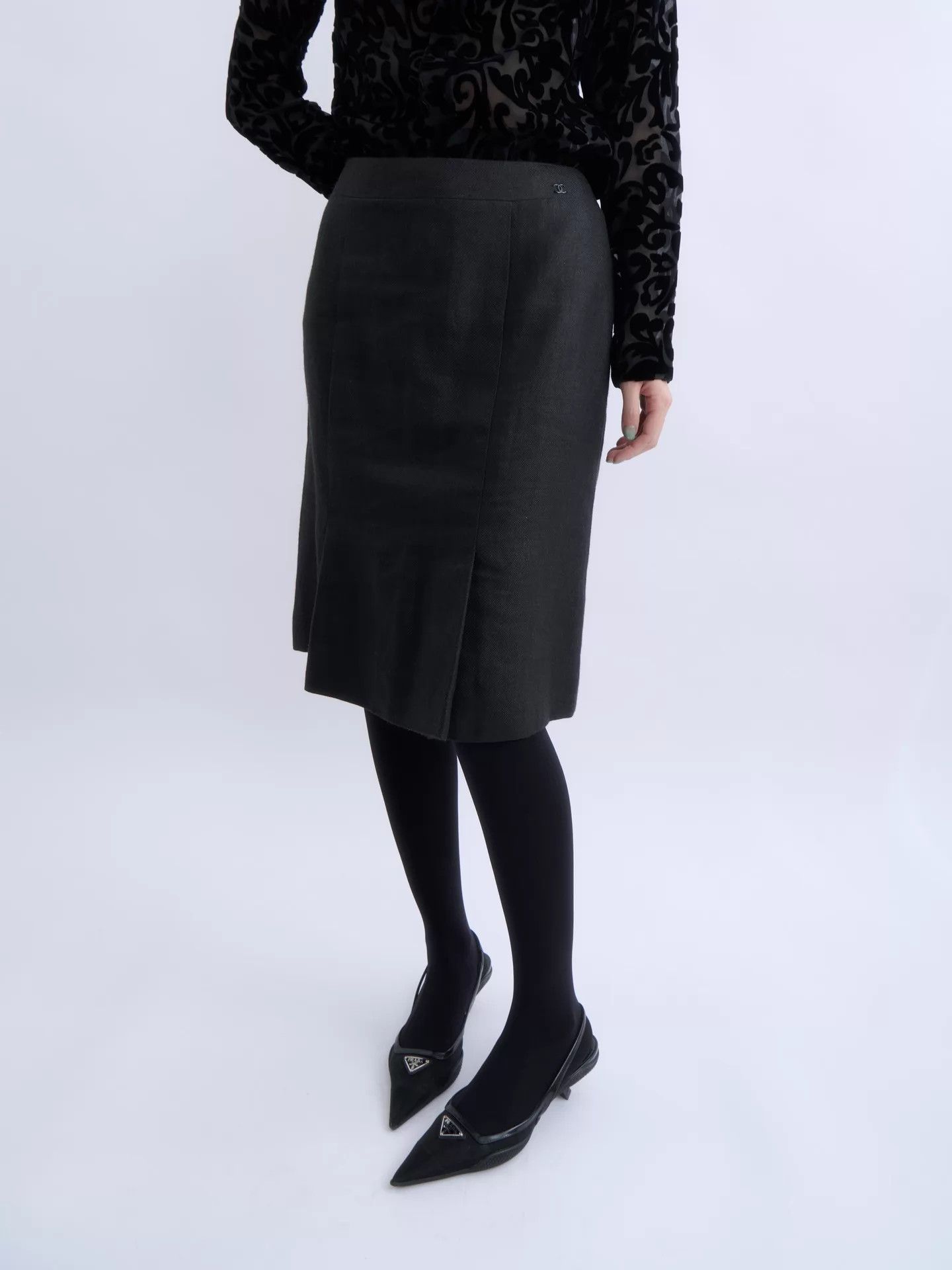 Chanel CHANEL 2004 Linen-Cashmere PencilSkirt Women's Black Size 27" / US 4 / IT 40 - 6 Thumbnail