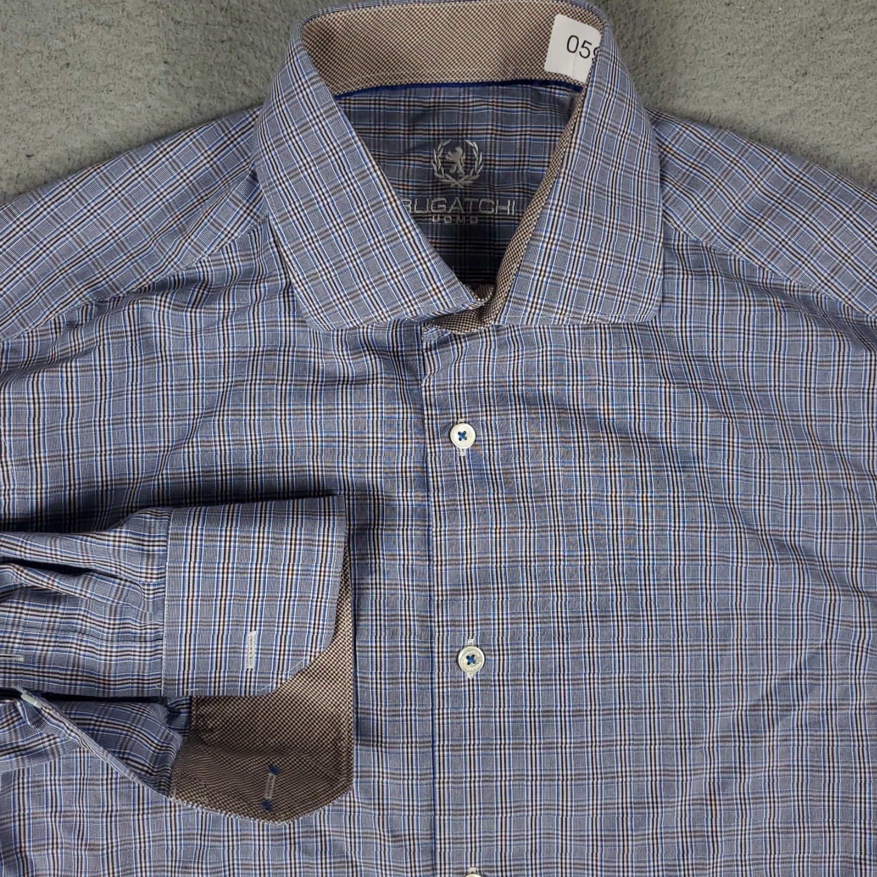 BUGATCHI VINTAGE Bugatchi Uomo Dress Shirt Men Size 16 Long Sleeve Blue Plaid Business Casual Formal Wedding Size 42R - 2 Thumbnail