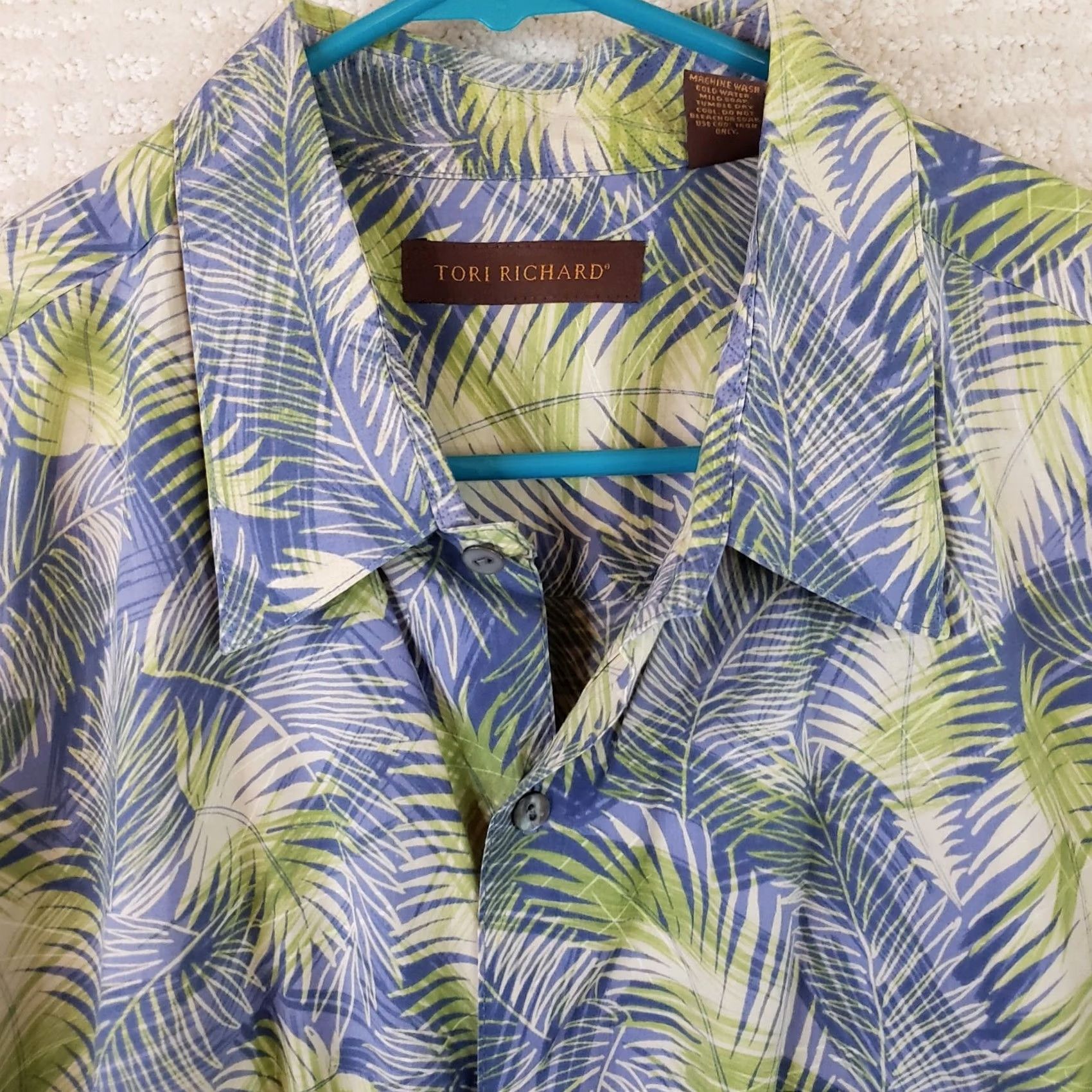 Tori Richard Tori Richard Shirt Mens 2XL Blue Aloha Tropical Cotton Lawn Floral Button Size US XXL / EU 58 / 5 - 4 Thumbnail
