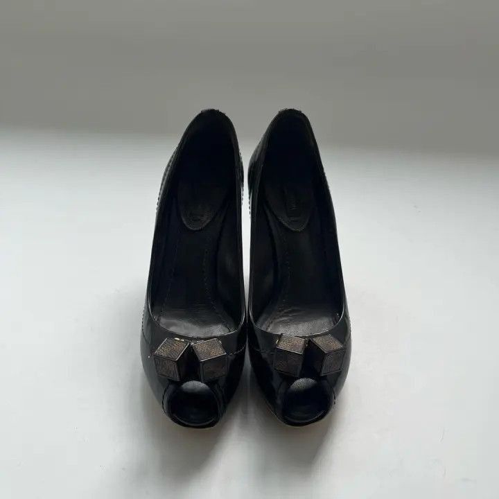 Louis Vuitton Louis Vuitton Black Checkered Peep-Toe Heels -2508 Size US 4 / IT 34 - 2 Thumbnail