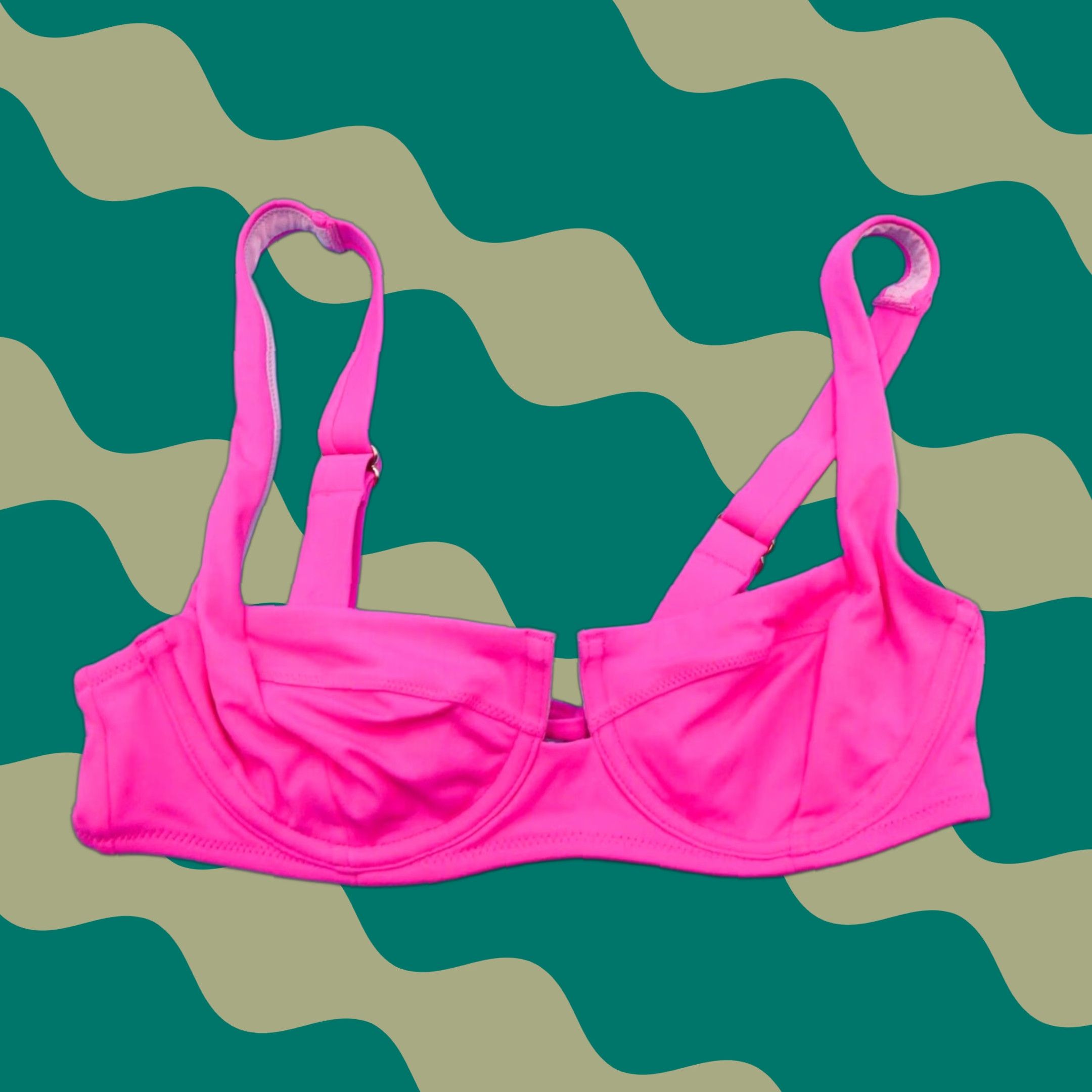 Victoria's Secret Bikini Top 34B Pink Underwired Cutout Push Up Wide Strap Top Women Beach Colorful 90s?