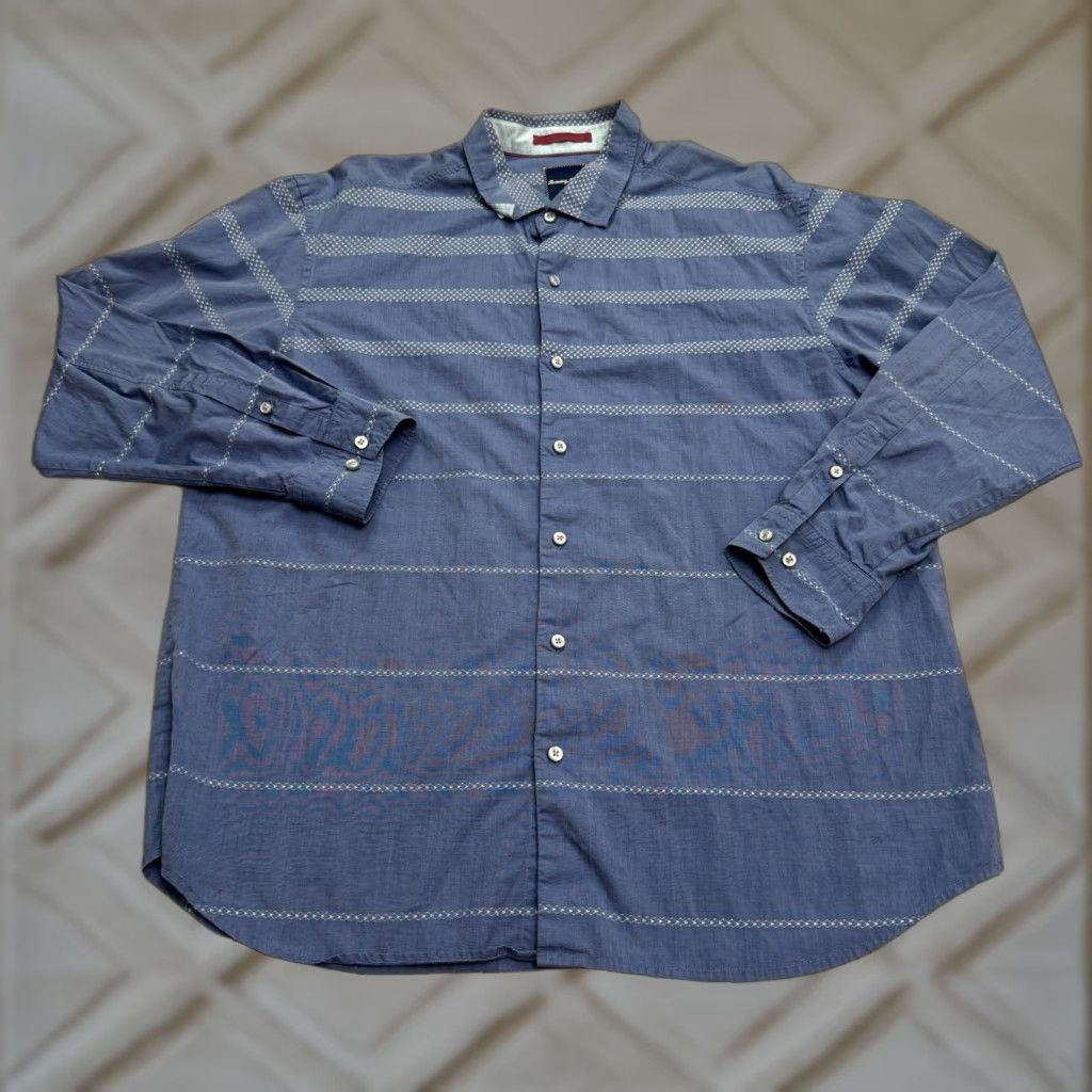 Tommy Bahama Tommy Bahama Shirt Textured Button Down Mens XL Blue Striped Long Sleeve Size US XL / EU 56 / 4 - 1 Thumbnail