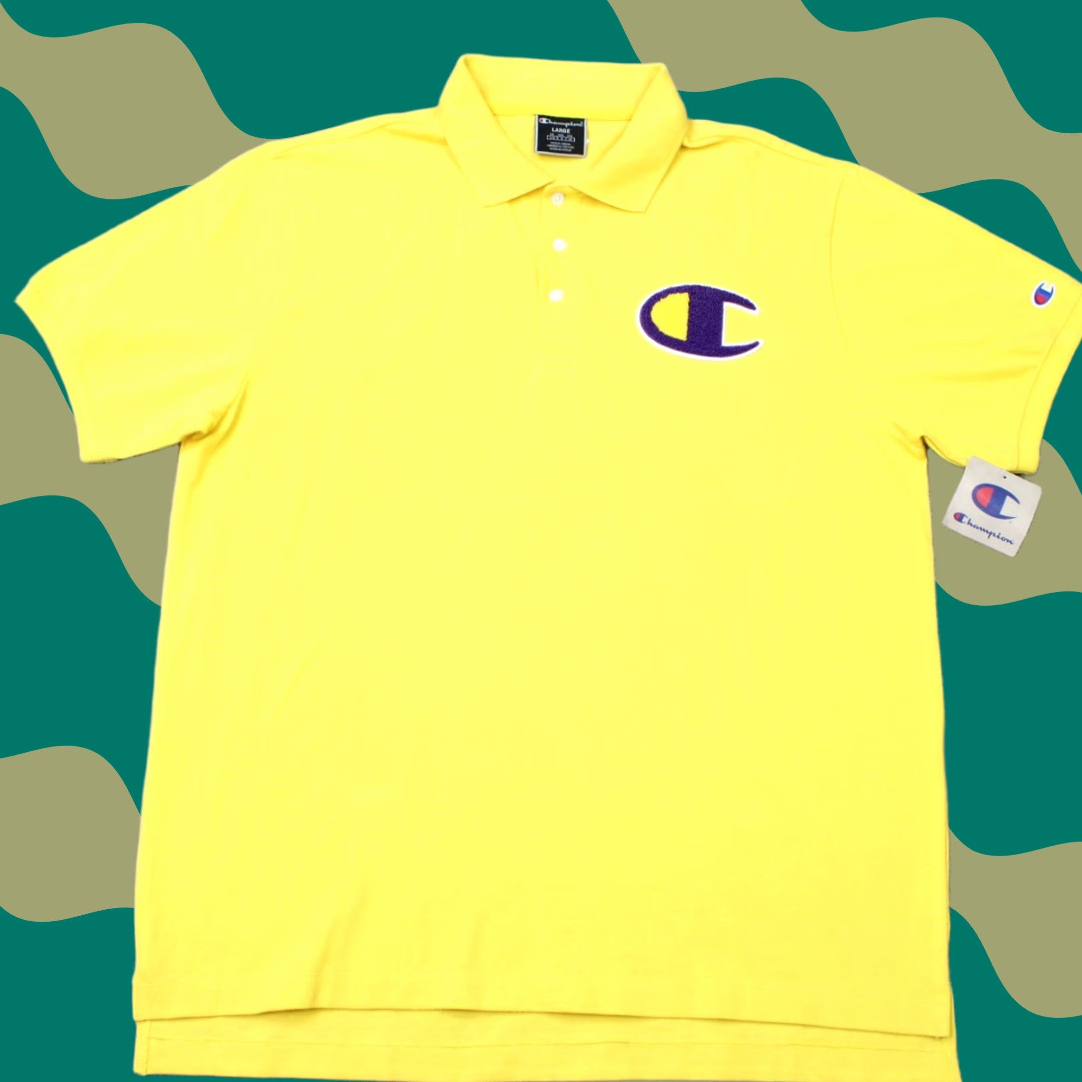Champion Champion Polo Shirt Men Large Yellow/Purple Embroidered S/S 100% Cotton Golf Casual NWT Size US L / EU 52-54 / 3 - 1 Thumbnail