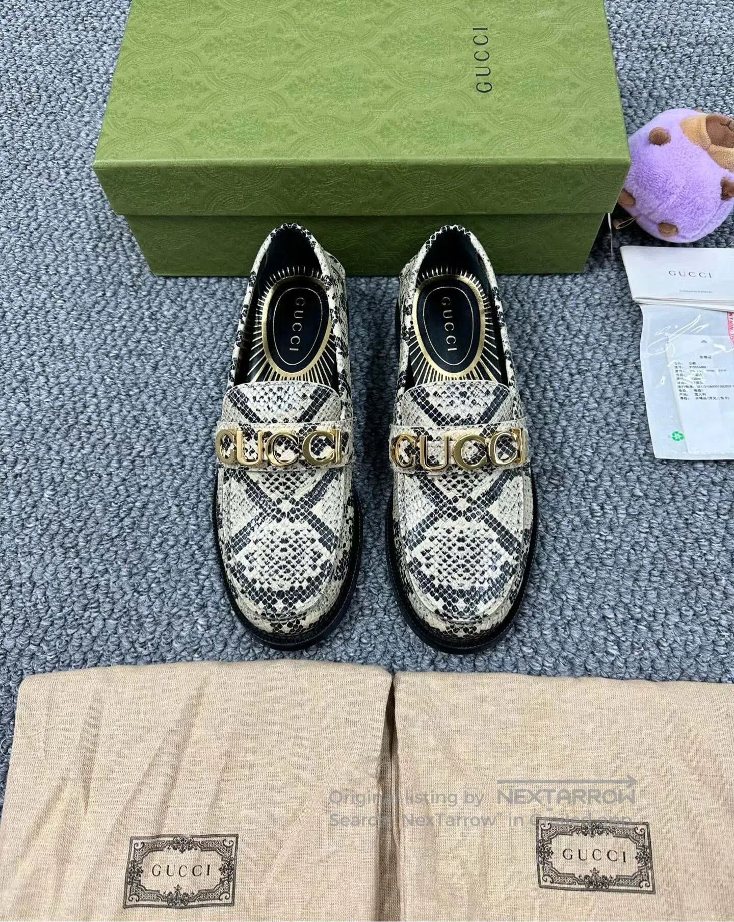 Gucci Guicci Black Snake Pattern Leather Letter Logo Loafers| Size US 6.5 / IT 36.5 - 1 Thumbnail