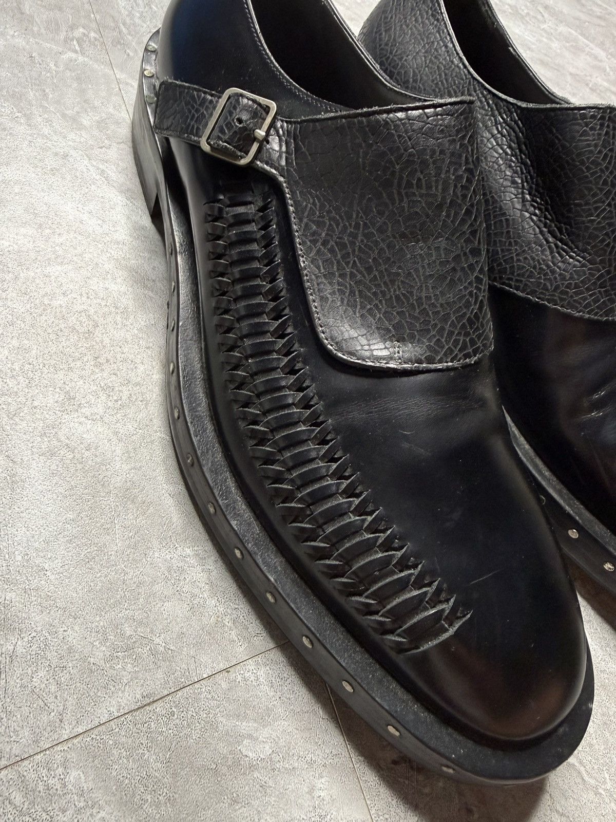 Lanvin Monk Strap With Braided Detail & Croc Embossed Shoes Size US 10 / EU 43 - 2 Thumbnail