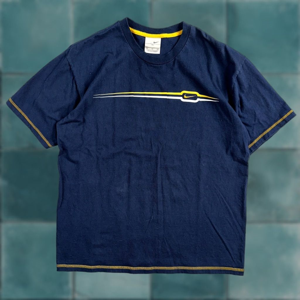 Nike VINTAGE Nike Striped T Shirt Navy Blue XL Men Crew Neck Short Sleeve 2000s 70s 80s 90s Promo Max Graphic Print Size US XL / EU 56 / 4 - 1 Thumbnail