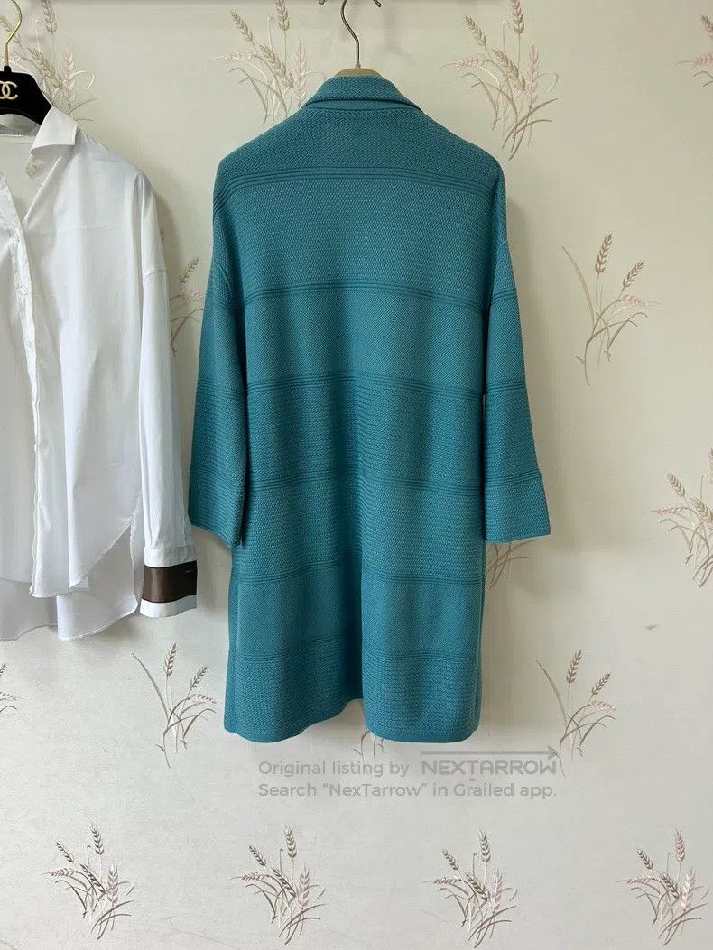 Loro Piana LORO PIANA Haze Blue Green Silk Cotton Mid-Length Knit Jac Size M / US 6-8 / IT 42-44 - 3 Thumbnail