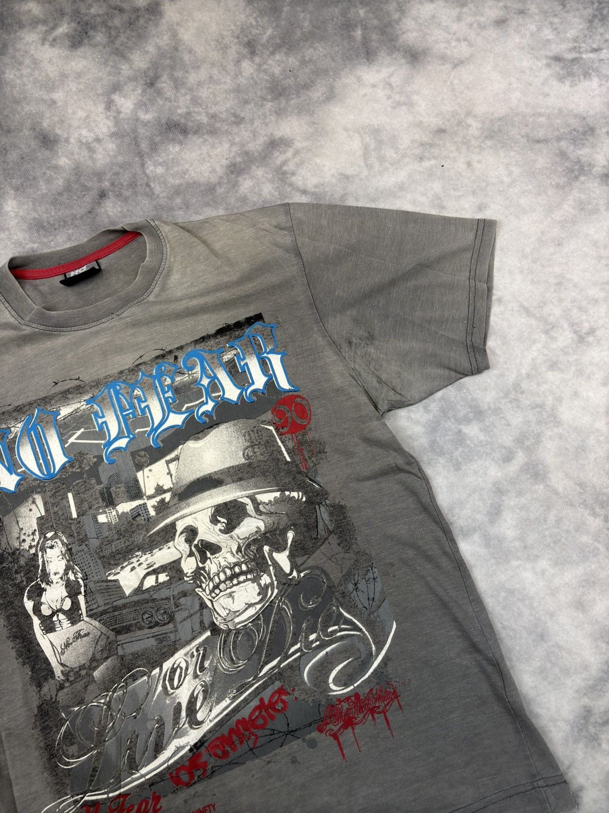 No Fear Vintage No Fear Washed Faded t shirt skull drill USA tee 90s Size US L / EU 52-54 / 3 - 2 Thumbnail