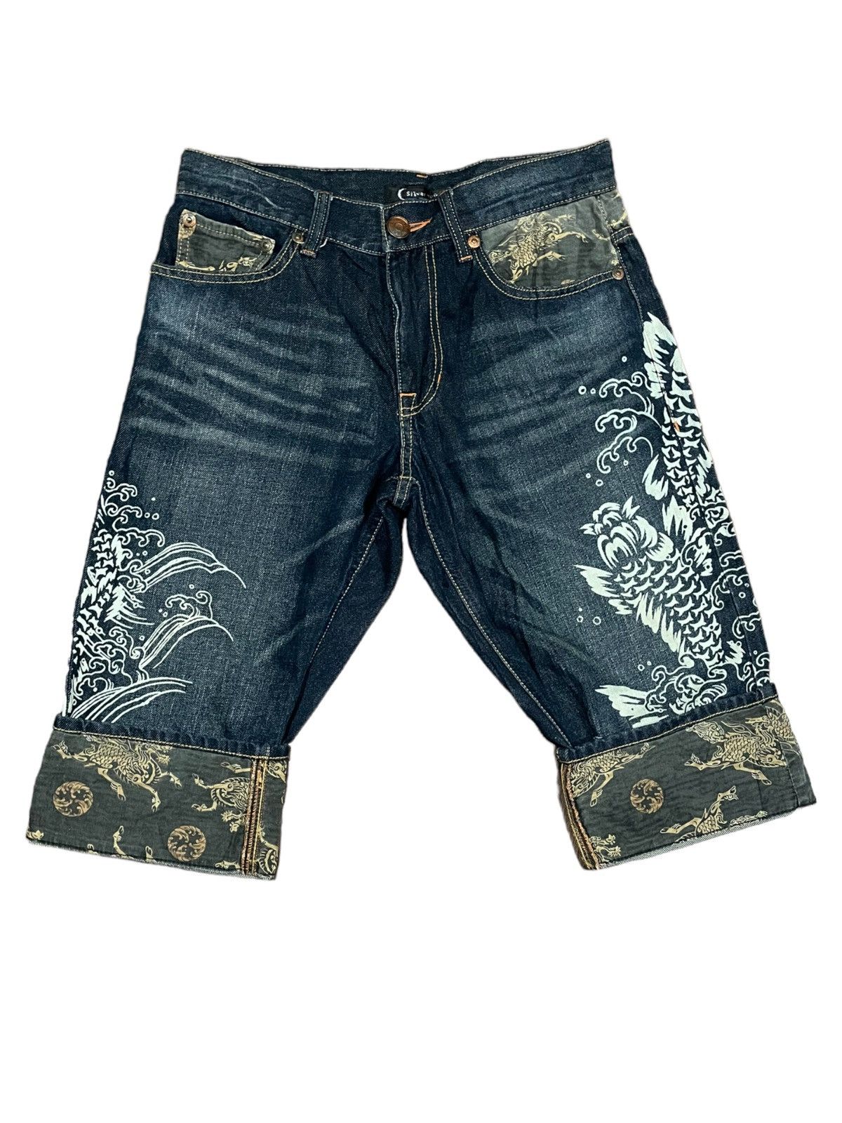 image of Kimono Japan Dragon Japanese Tatoo Koi Double Pocket Shorts in Blue, Men's (Size 32)