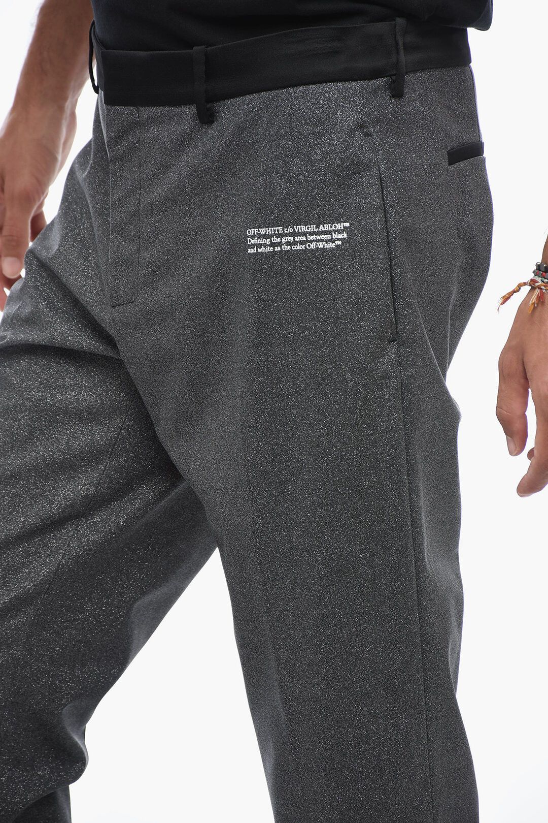 Off-White og1mm0824 Glittery Tailoring Pant in Silver Grey Size US 34 / EU 50 - 2 Thumbnail