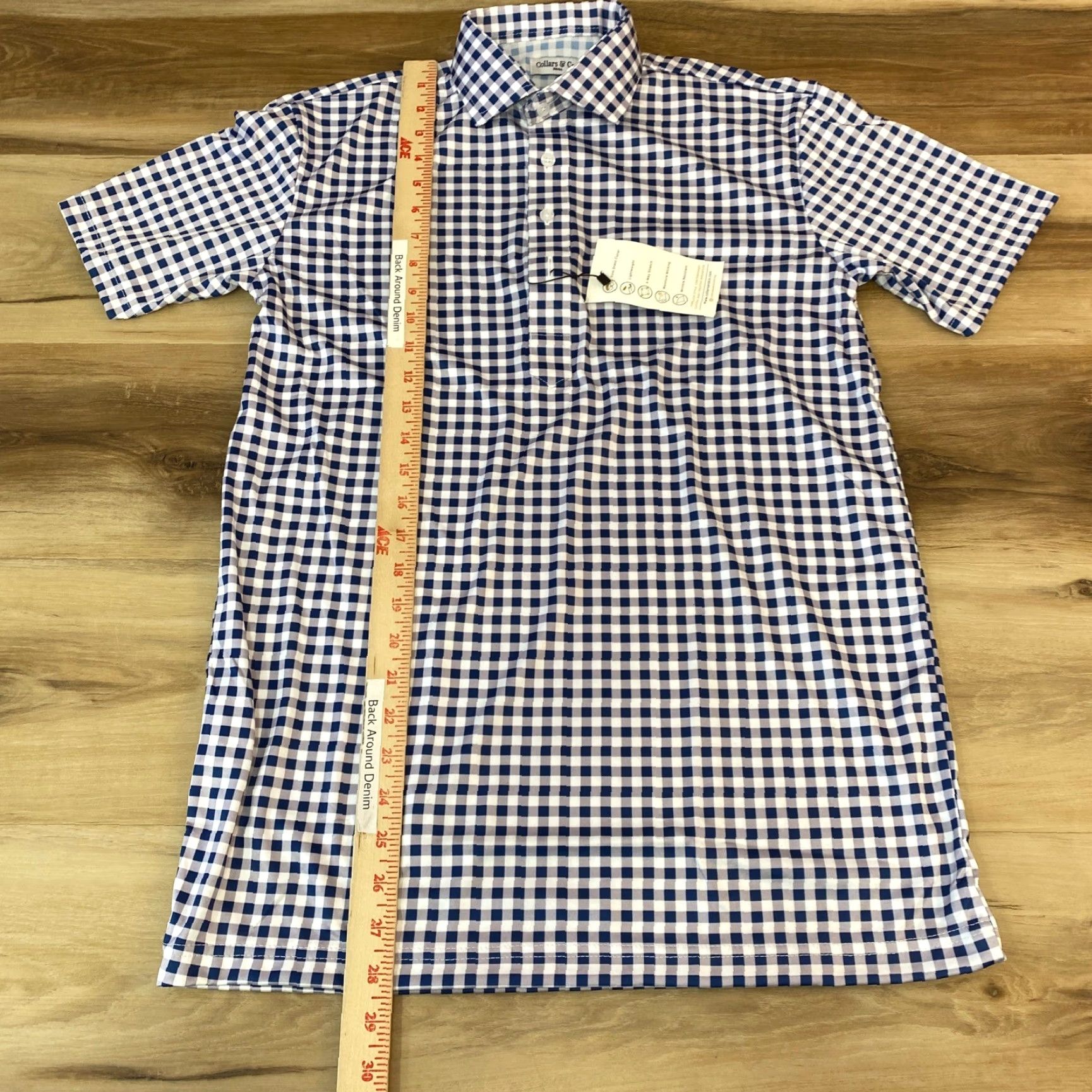 CO Collars & Co Mens Small Gingham Short Sleeve Button Down Dress Collar Polo Shirt Size 36R - 4 Thumbnail