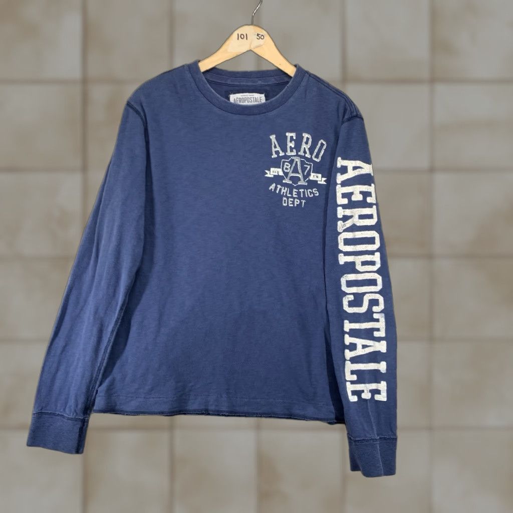 Vintage VINTAGE Aéropostale T-Shirt Mens L Blue Long Sleeve Distressed Graphic Print Ivy Adventure Time 90s Preppy Heavyweight Cotton Knit Embroidered Logo Size US L / EU 52-54 / 3 - 1 Thumbnail