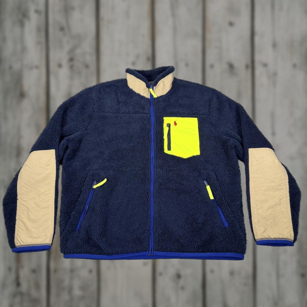 Polo Ralph Lauren Jacket Mens Large Navy Sherpa Fleece Hybrid Zip Up Outdoors