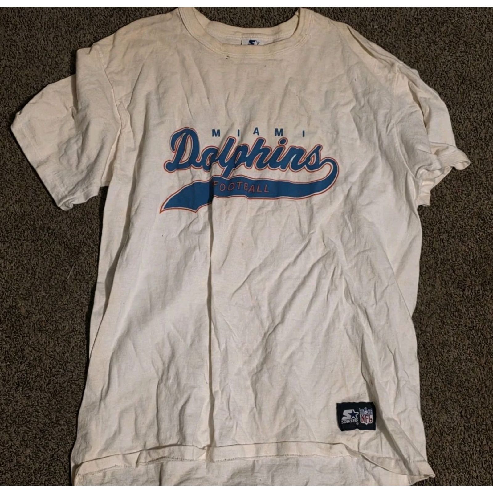 Starter VINTAGE Starter Miami Dolphins NFL Football T Shirt Mens XL White Cotton Jersey Logo Crew Neck Short Sleeve Retro Hip Hop 1990s Football Womens/Mens Size US XL / EU 56 / 4 - 2 Thumbnail
