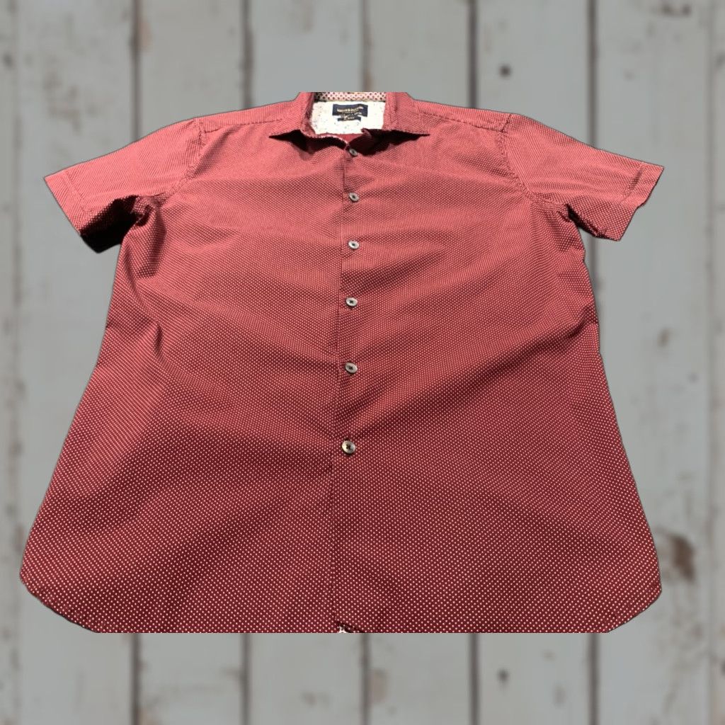 Denime VINTAGE Denim & Flower Ricky Singh Men Shirt L Short Sleeve Maroon Dots Slim Fit Graphic Print Size US L / EU 52-54 / 3 - 1 Thumbnail