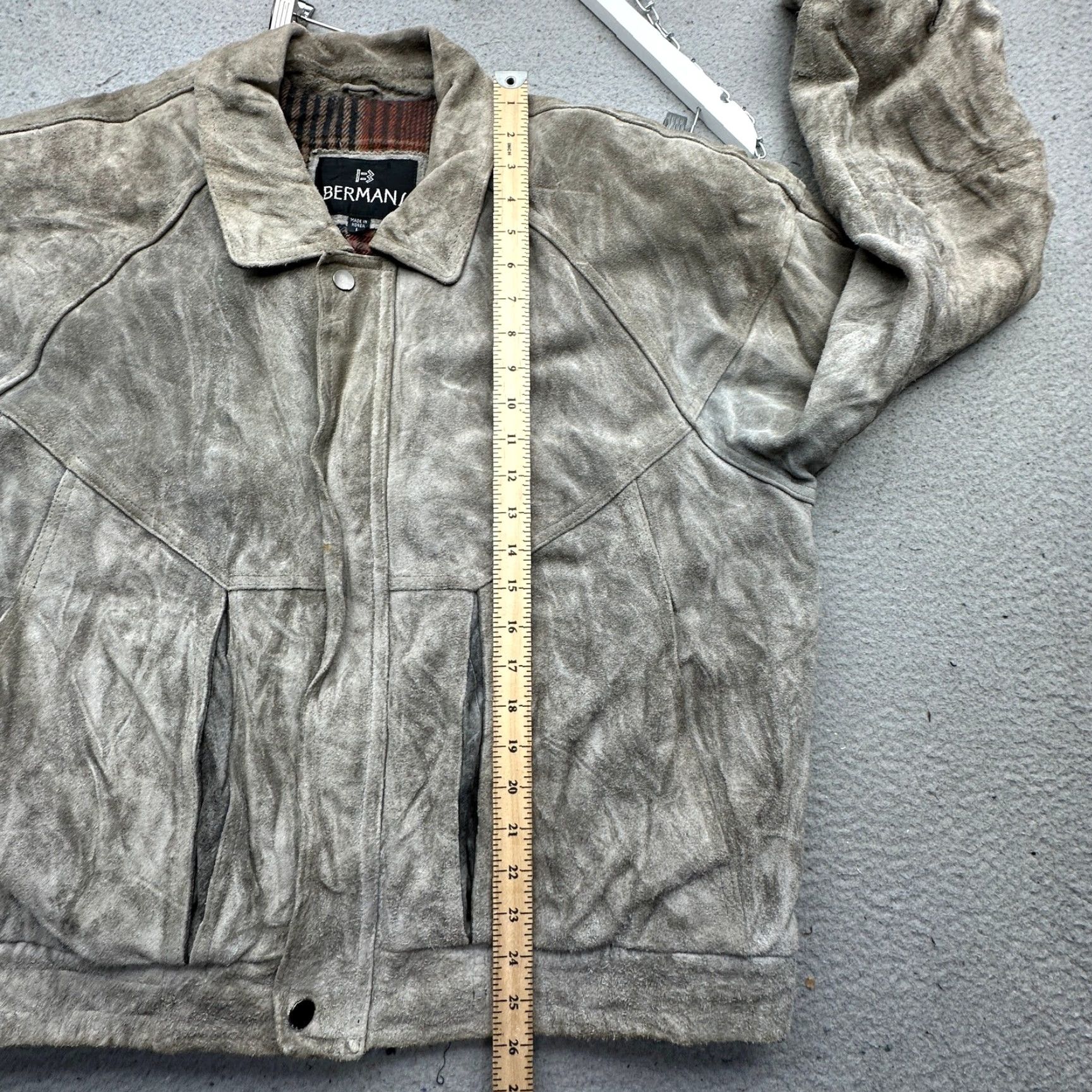 Ben Sherman VINTAGE Bermans Suede Leather Bomber Jacket Mens Large Gray Plaid Lined Size US L / EU 52-54 / 3 - 6 Thumbnail