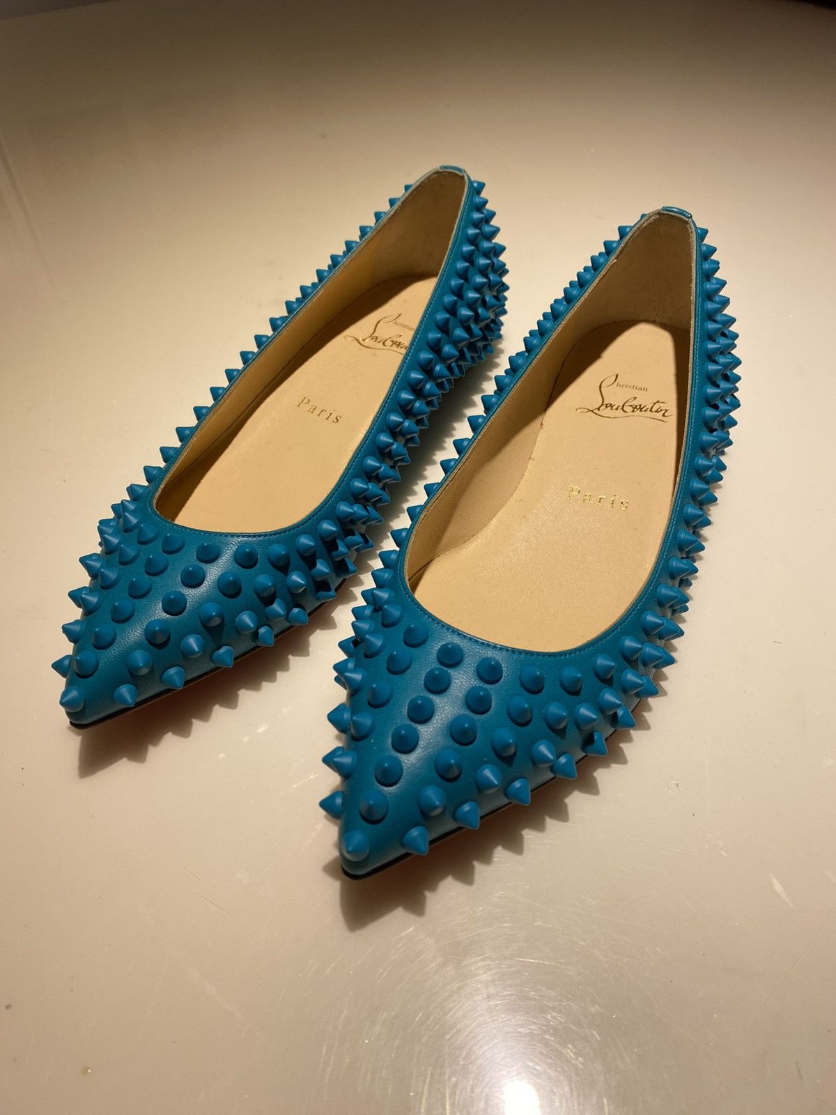 Christian Louboutin Turquoise Leather Flats US5.5