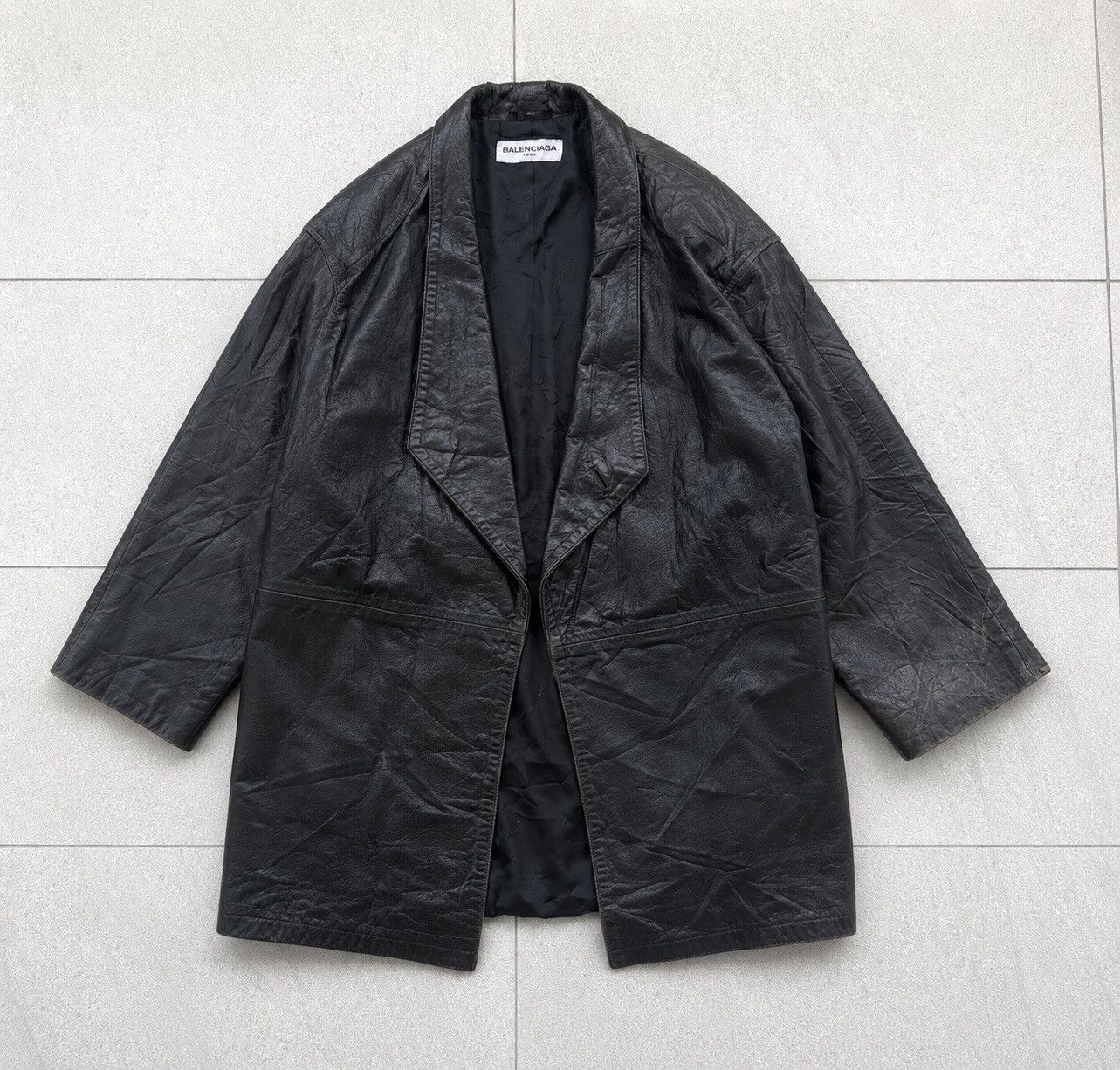 Balenciaga Balenciaga Leather Distressed Coat Black Oversized Jacket Size US L / EU 52-54 / 3 - 1 Thumbnail