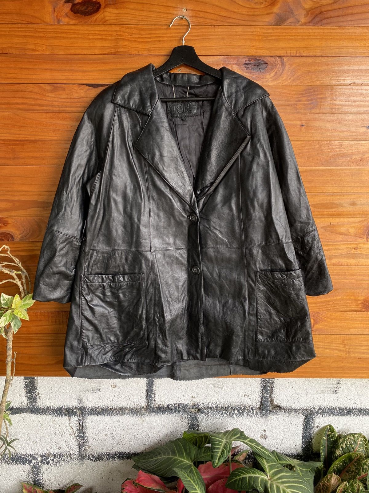 Pepe Jeans Vintage PePe Black Jacket Oversized Real Leather Coat Size L / US 10 / IT 46 - 3 Thumbnail
