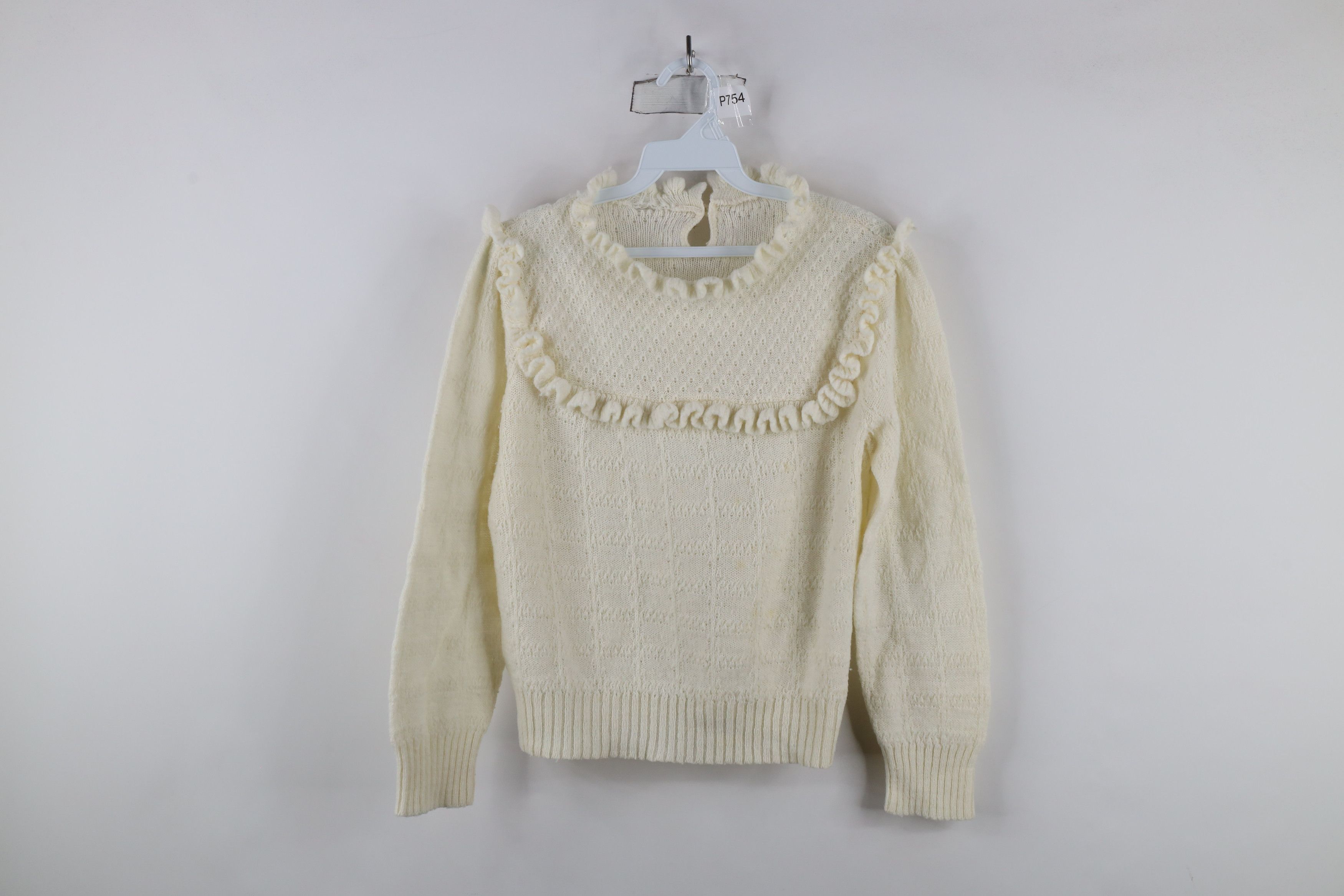 Vintage Vintage 60s Streetwear Frilly Knit Sweater Cream USA Size M / US 6-8 / IT 42-44 - 1 Thumbnail