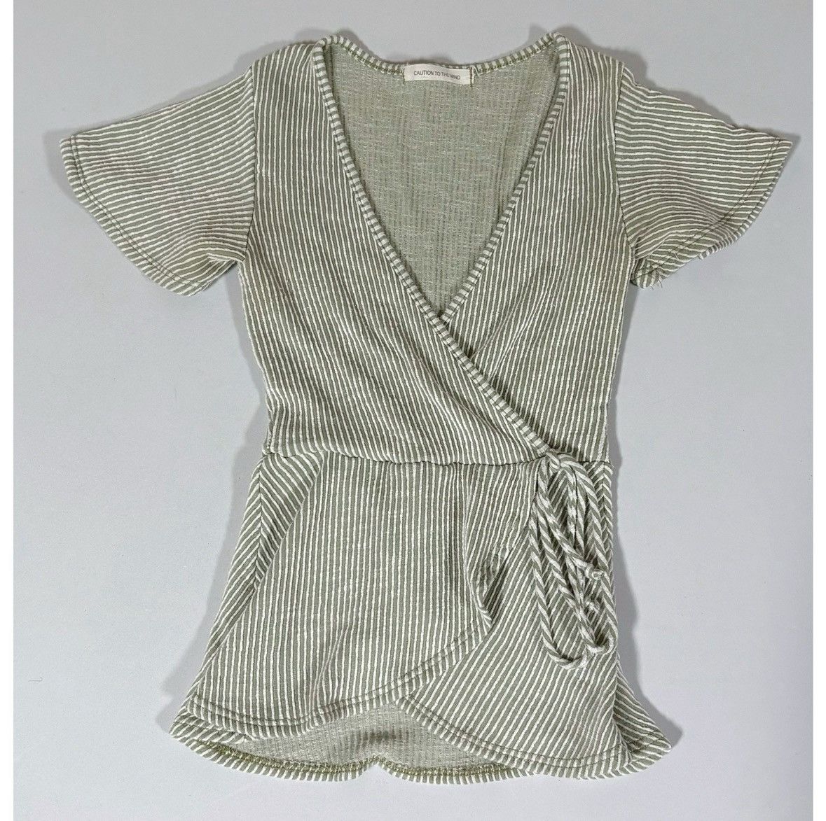 Vintage Olive Green Ribbed Wrap Y2K Babydoll Shirt Top Blouse Size S Size S / US 4 / IT 40 - 2 Thumbnail