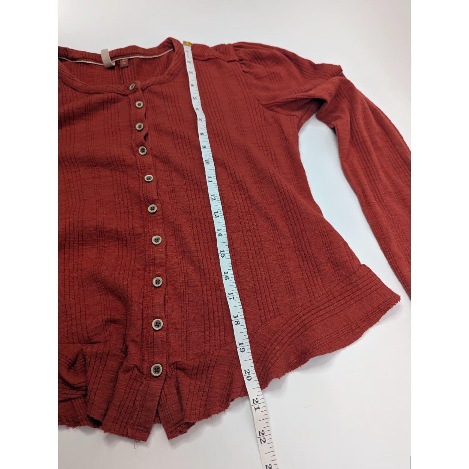 Vintage Pilcro Button Top Shirt Long Sleeve Puff Ribbed Henley Pullover Cropped Casual Orange M Womens Size M / US 6-8 / IT 42-44 - 5 Thumbnail