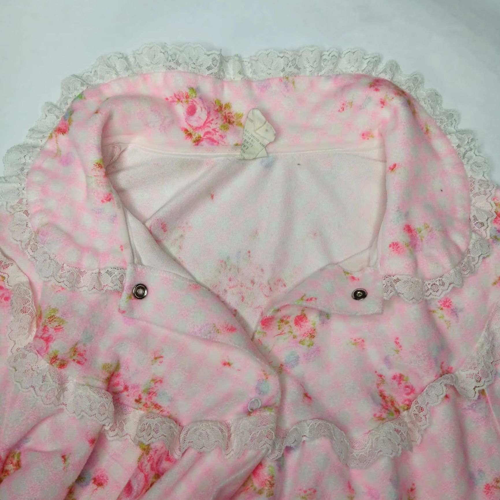 Pinko VINTAGE Philmaid Nightgown L Pink Gingham Floral Lace Snap Maxi Granny Long Women's Size ONE SIZE - 7 Thumbnail