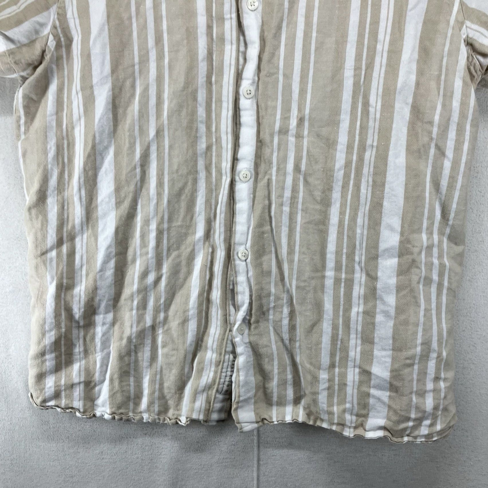 Perry Ellis Vintage Perry Ellis Men's Linen Blend Shirt Large Short Sleeve Beige Striped Casual Summer Beach boating Size US L / EU 52-54 / 3 - 7 Thumbnail