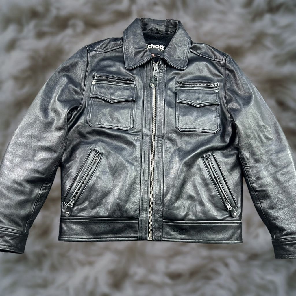Schott VINTAGE SCHOTT NYC Jacket Leather Police Mens Medium Black Lined USA LC8102 Pockets Shirt Size US M / EU 48-50 / 2 - 1 Thumbnail