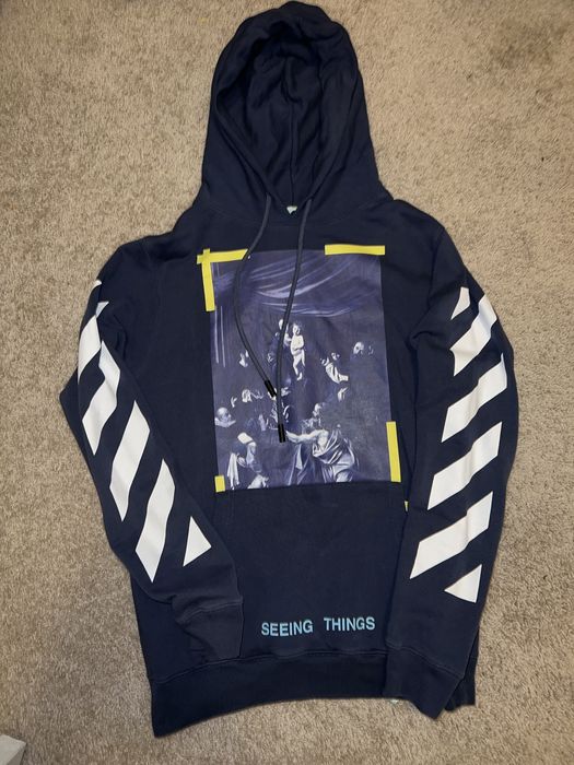 Off-White Off white navy seeing things Caravaggio hoodie | Grailed