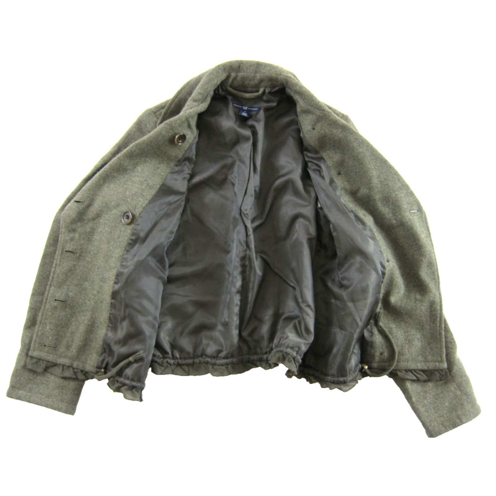 Gap GAP Wool Army Green Ruffle Pea Coat Jacket Small Women’s Wool Pea Coat with Pockets Collared 100% Wool 80s 90s Vintage Style Size 28" / US 6 / IT 42 - 5 Thumbnail