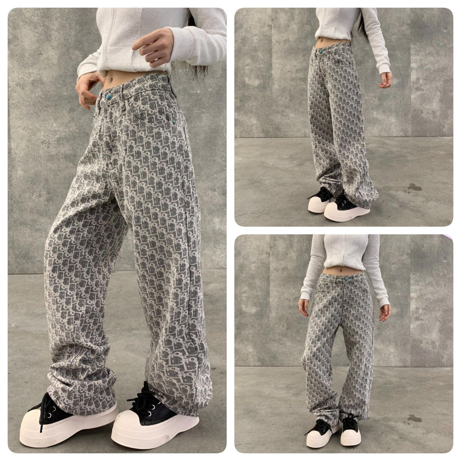 Japanese Brand Gray Patterned Loose Fit Casual Pants, Wide Leg Pants Size 30" / US 8 / IT 44 - 5 Thumbnail
