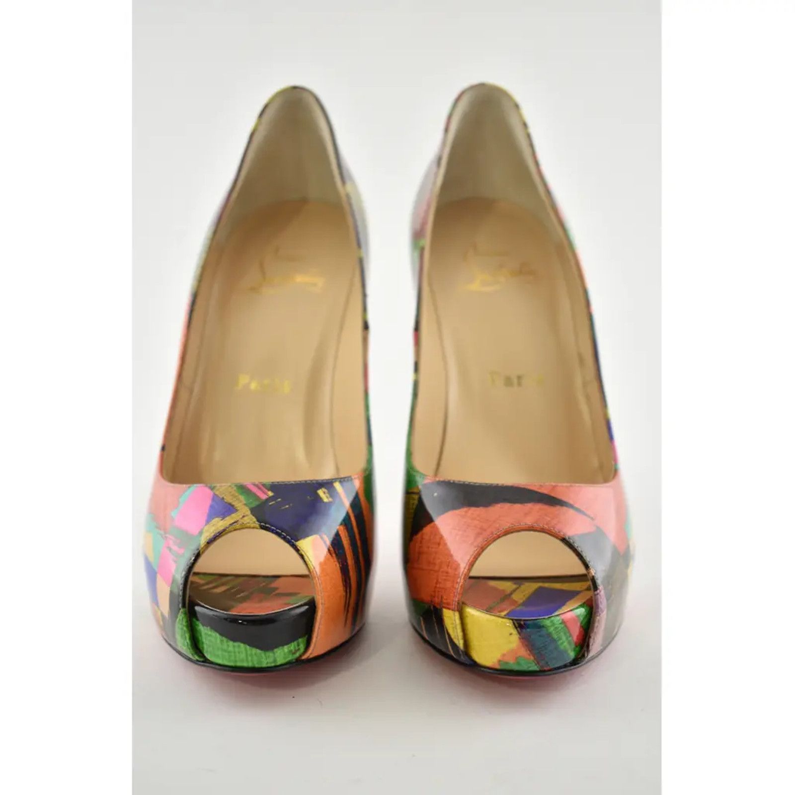 Christian Louboutin New Very Prive 120 Patent Mag Multicolor Peep Heel Pump 37.5 Size US 7.5 / IT 37.5 - 6 Thumbnail
