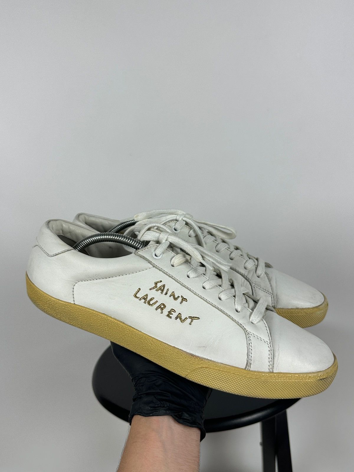 Saint Laurent Paris Saint Laurent Paris Court Classic Leather Low Top Sneakers Size US 12 / EU 45 - 9 Thumbnail