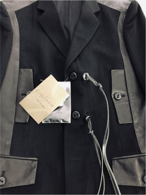 Yohji Yamamoto YYPH 🇯🇵 black wool/leather laced front acords ‘08 coat 3 NEW Size 40L - 5 Thumbnail