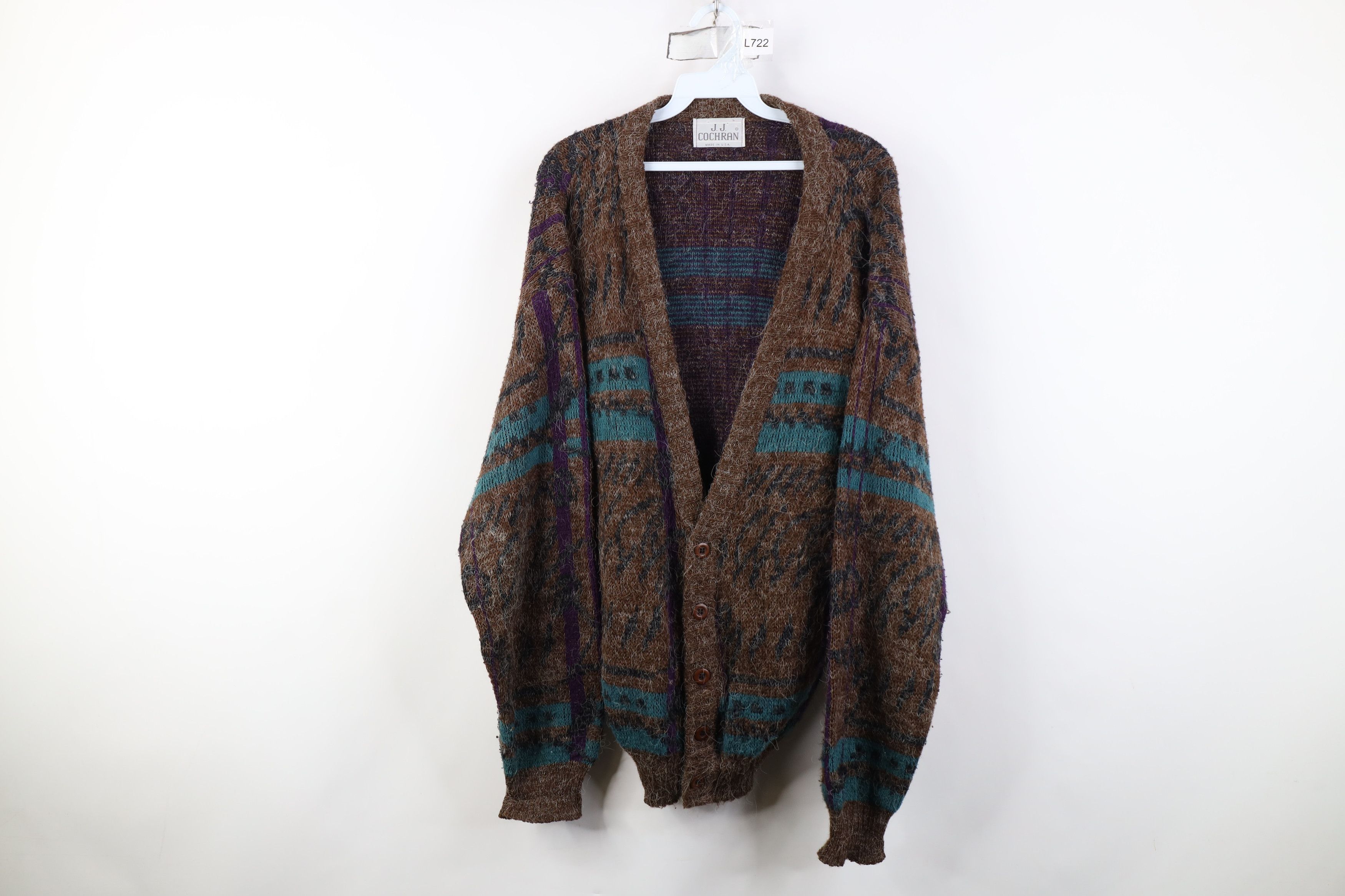 Vintage Vintage 90s Streetwear Geometric Knit Cardigan Sweater USA Size US L / EU 52-54 / 3 - 1 Thumbnail
